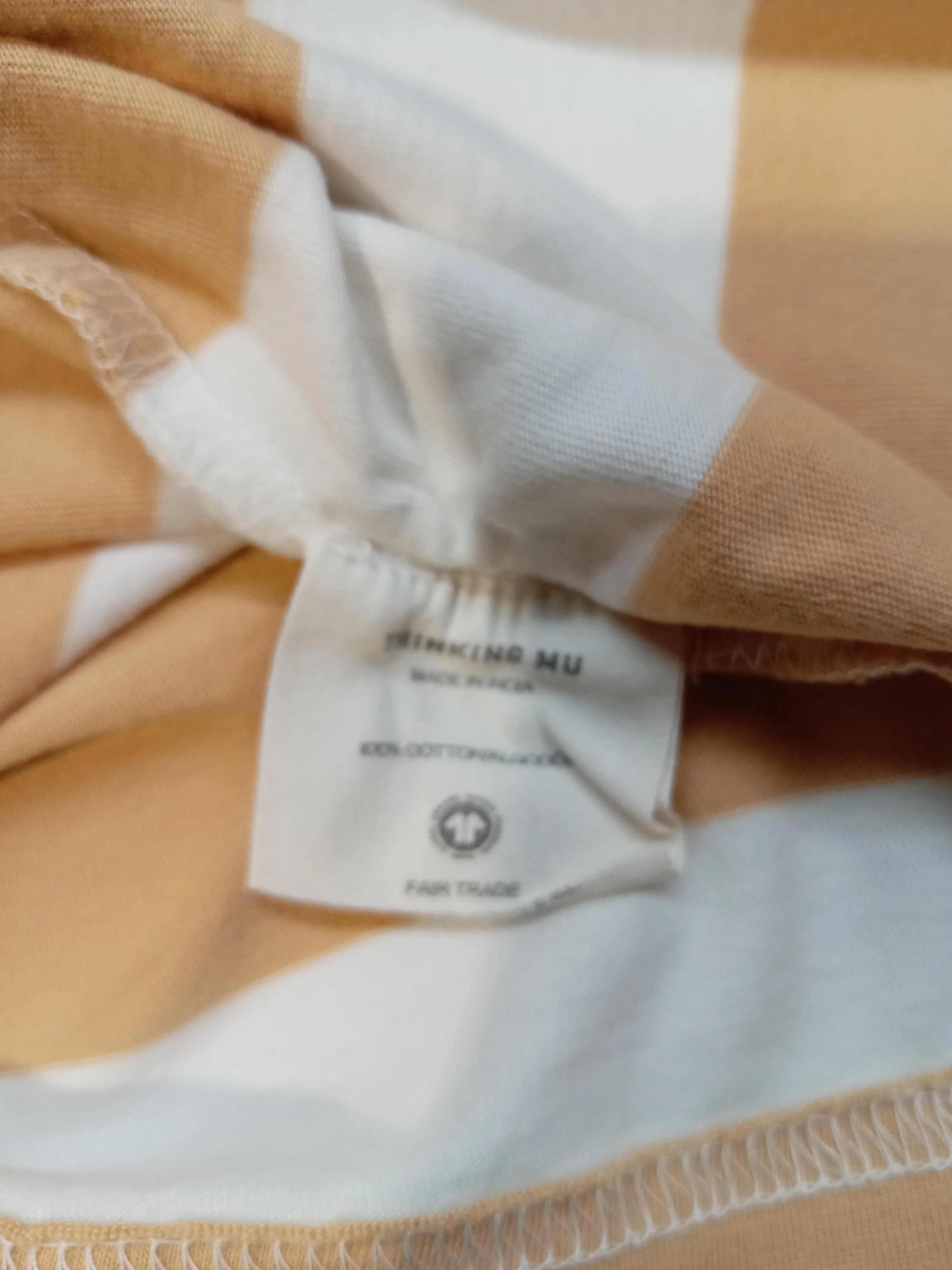 Thinking MU Men's T-Shirt S Cream Striped 100% Cotton Basic - Image 7