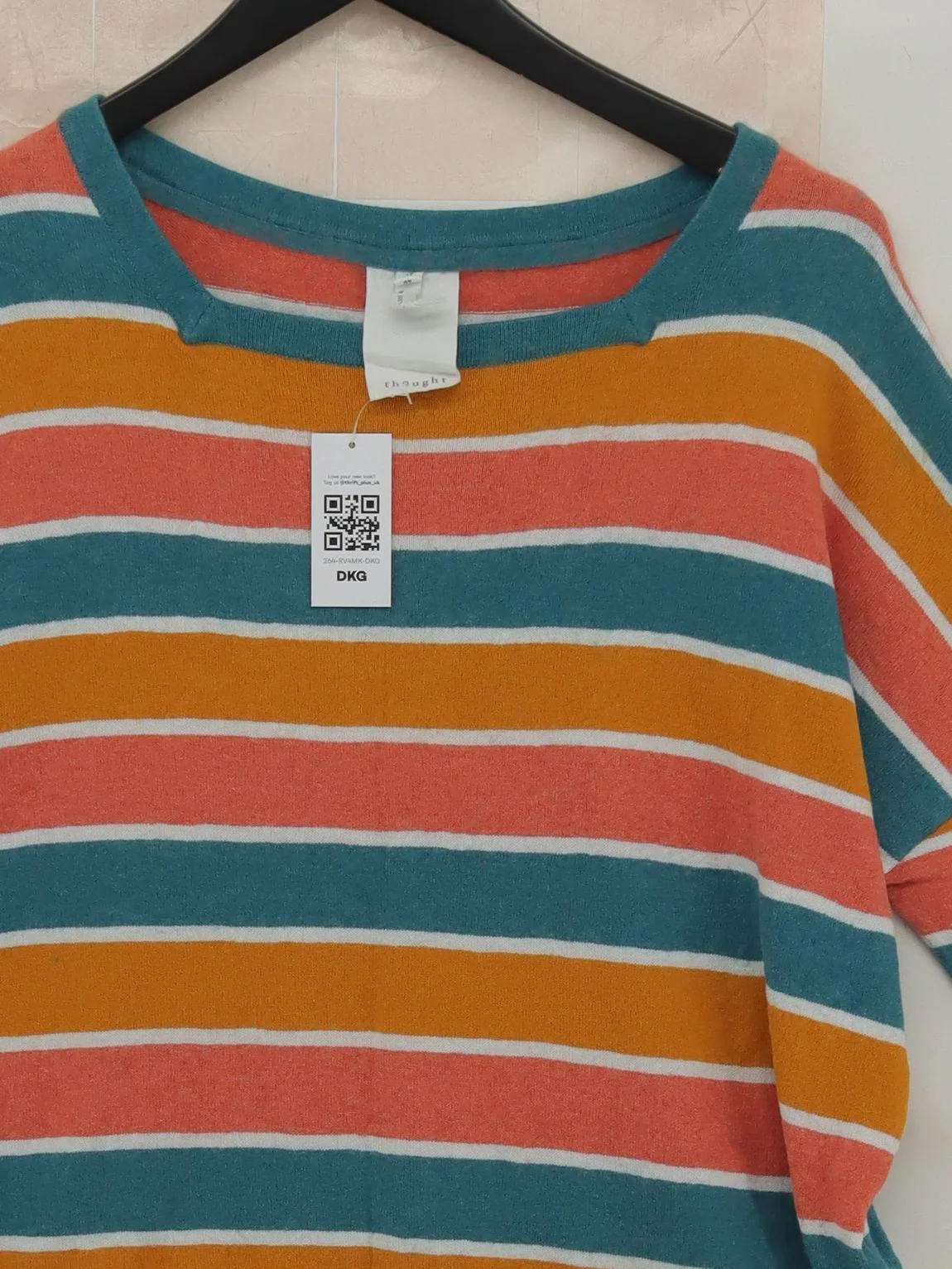 Thought Women's Jumper UK 12 Multi Striped 100% Cotton Round Neck Pullover - Image 3