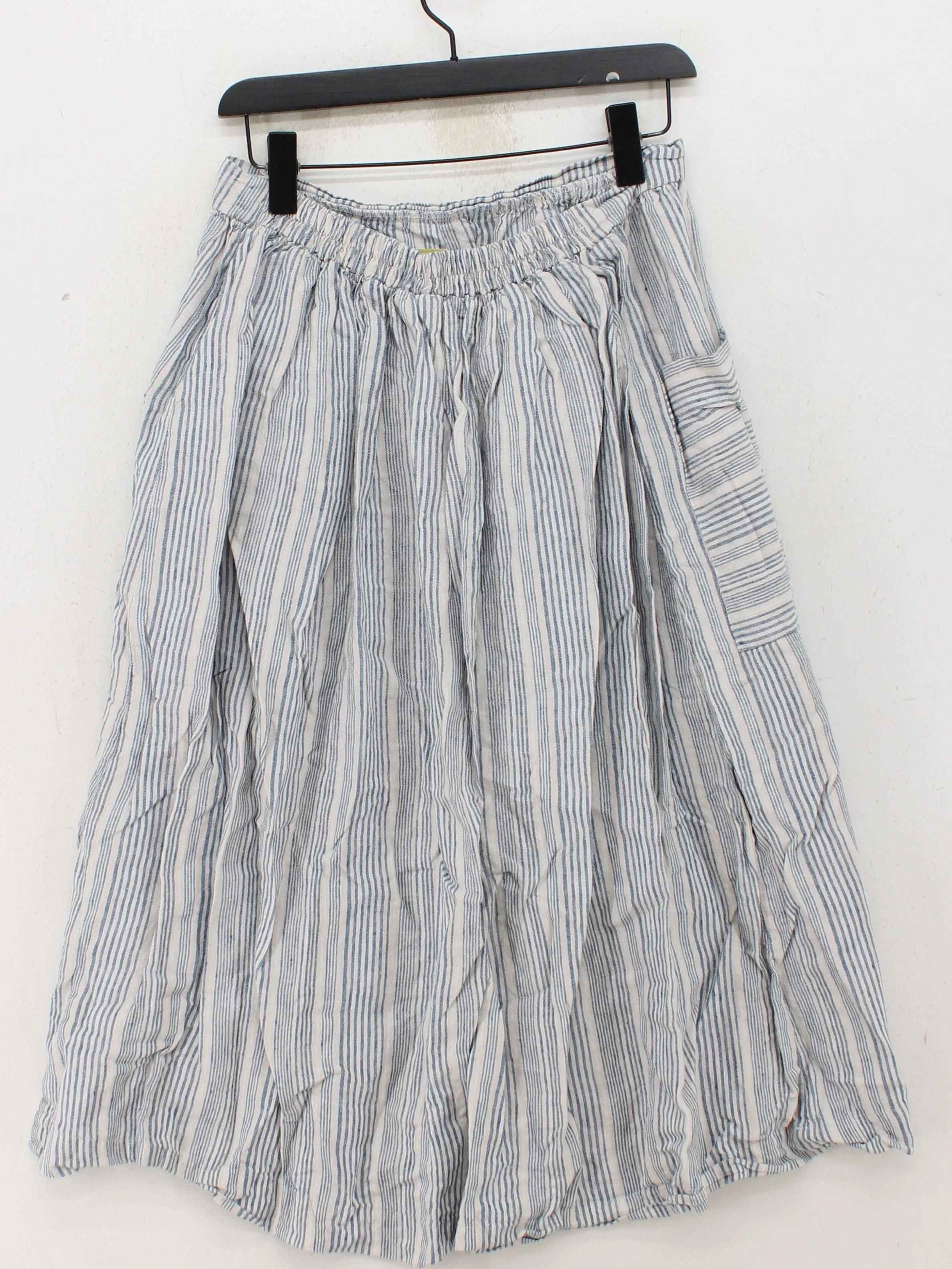Thought Women's Midi Skirt UK 14 Blue Striped 100% Cotton Midi A-Line - Image 2