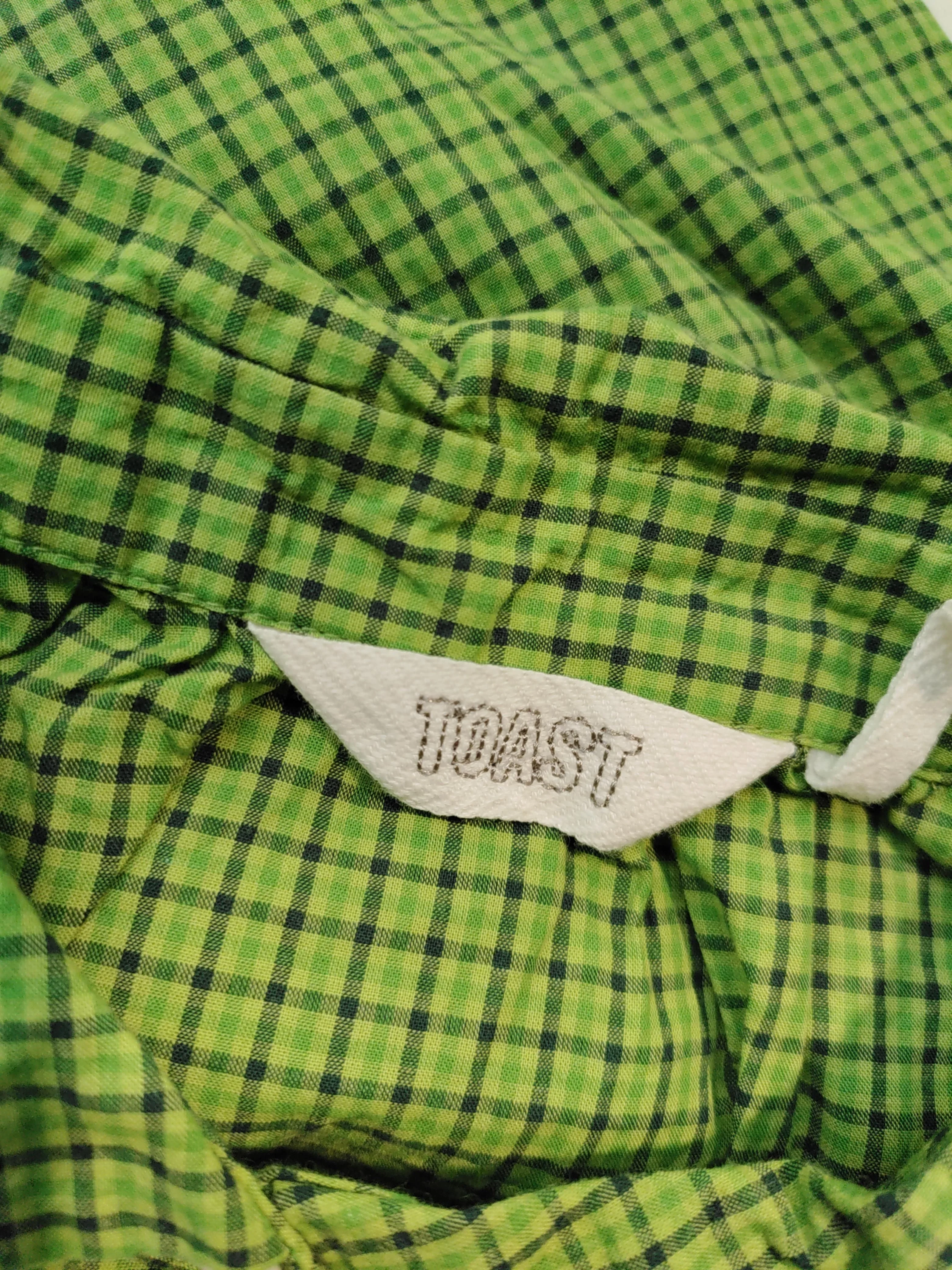 Toast Women's Blouse M Green Checkered 100% Cotton Long Sleeve Collared Basic - Image 5