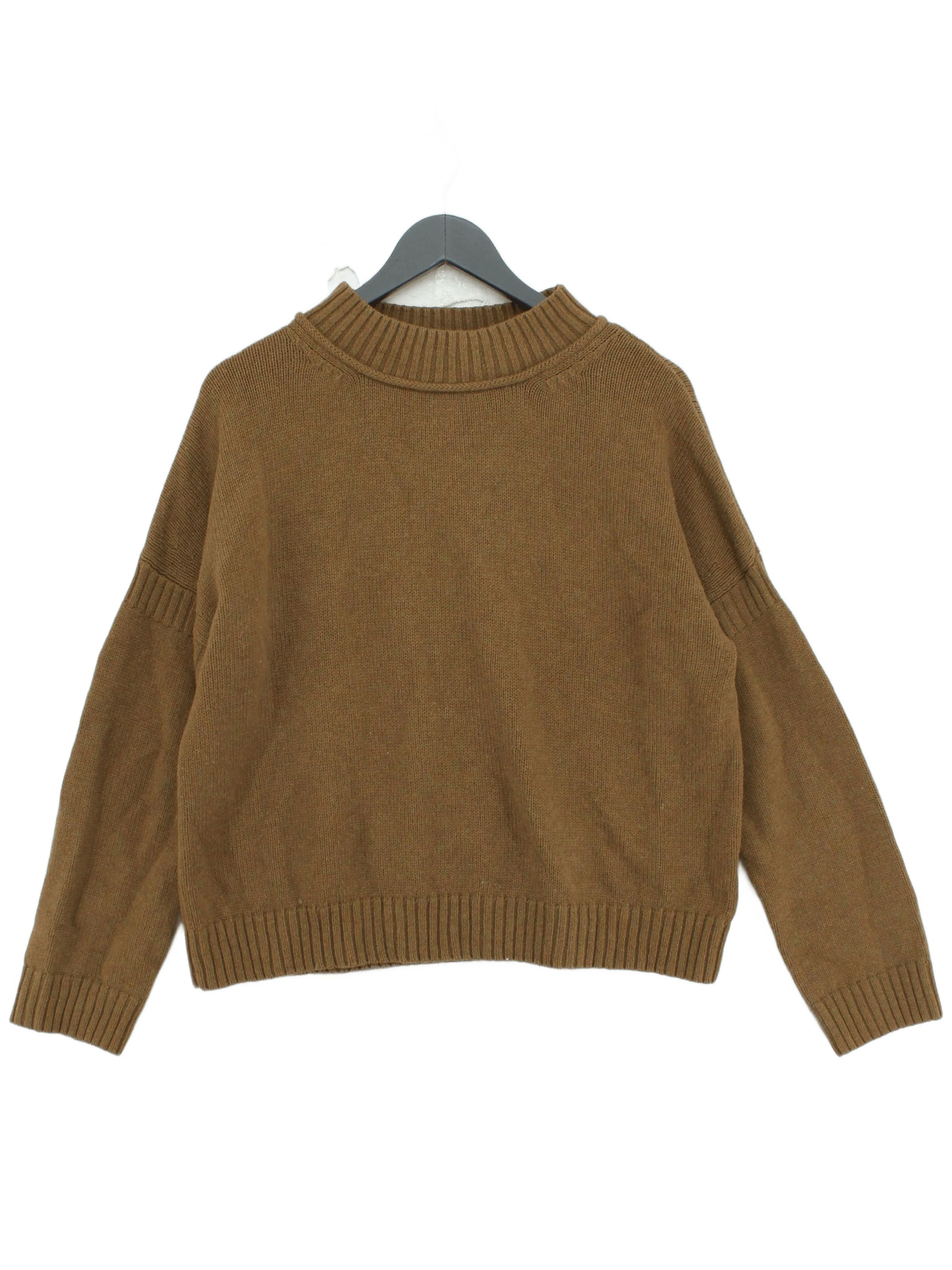 Toast Women's Jumper M Brown Wool with Cotton Mock Neck Pullover