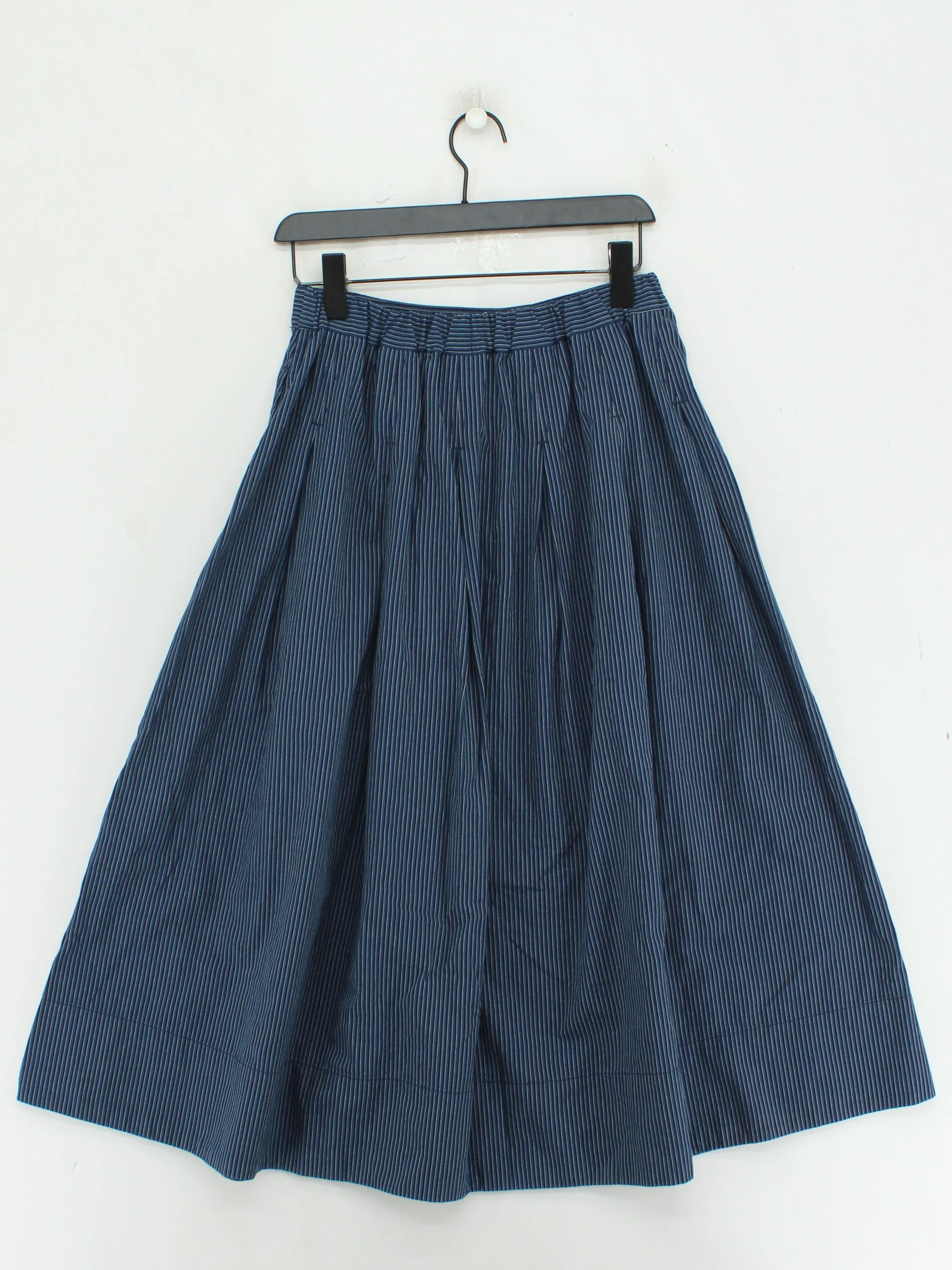 Toast Women's Midi Skirt S Blue Striped 100% Cotton Midi Pleated - Image 2