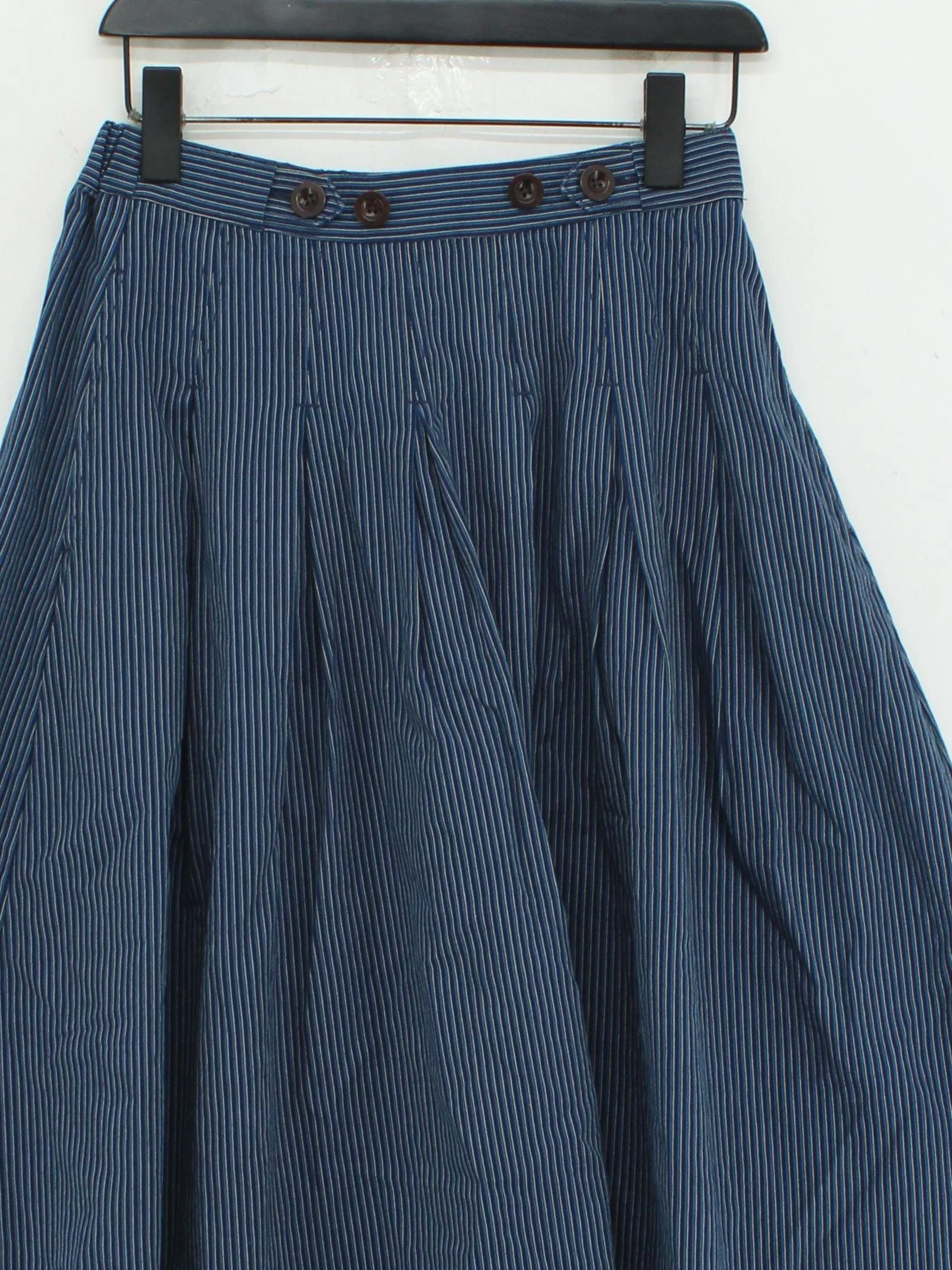Toast Women's Midi Skirt S Blue Striped 100% Cotton Midi Pleated - Image 3