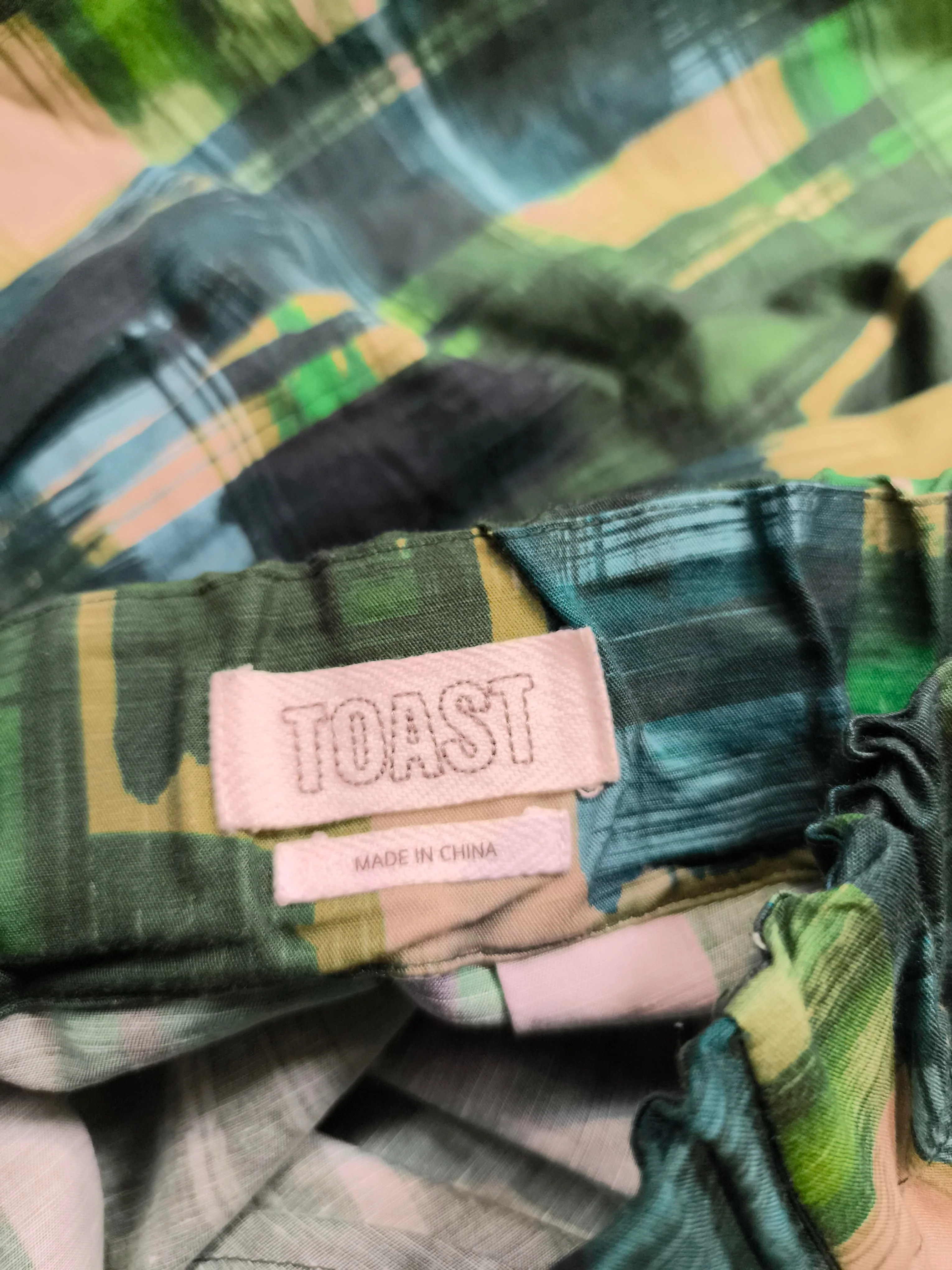 Toast Women's Midi Skirt XL Green Checkered Linen with Cotton Midi A-Line - Image 5