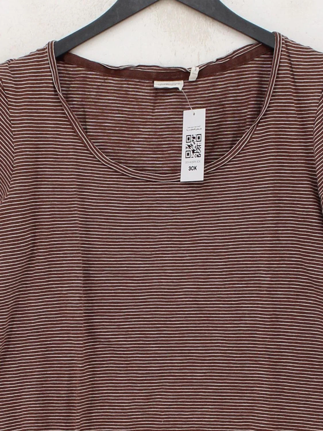 Toast Women's T-Shirt S Brown Striped 100% Cotton Short Sleeve Round Neck Basic - Image 3