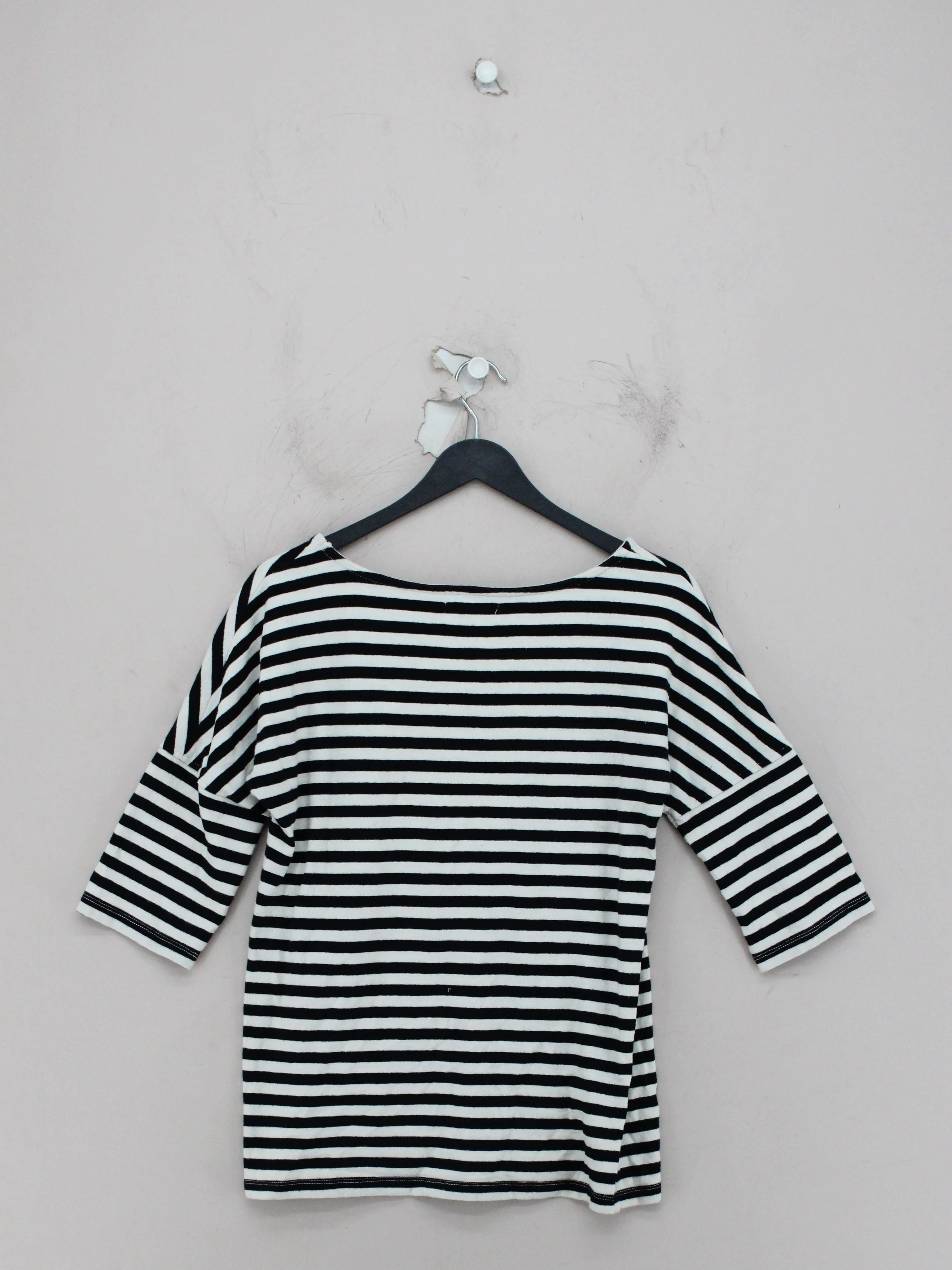 Toast Women's Top UK 8 Multi Striped 100% Cotton 3/4 Sleeve Square Neck Basic - Image 2