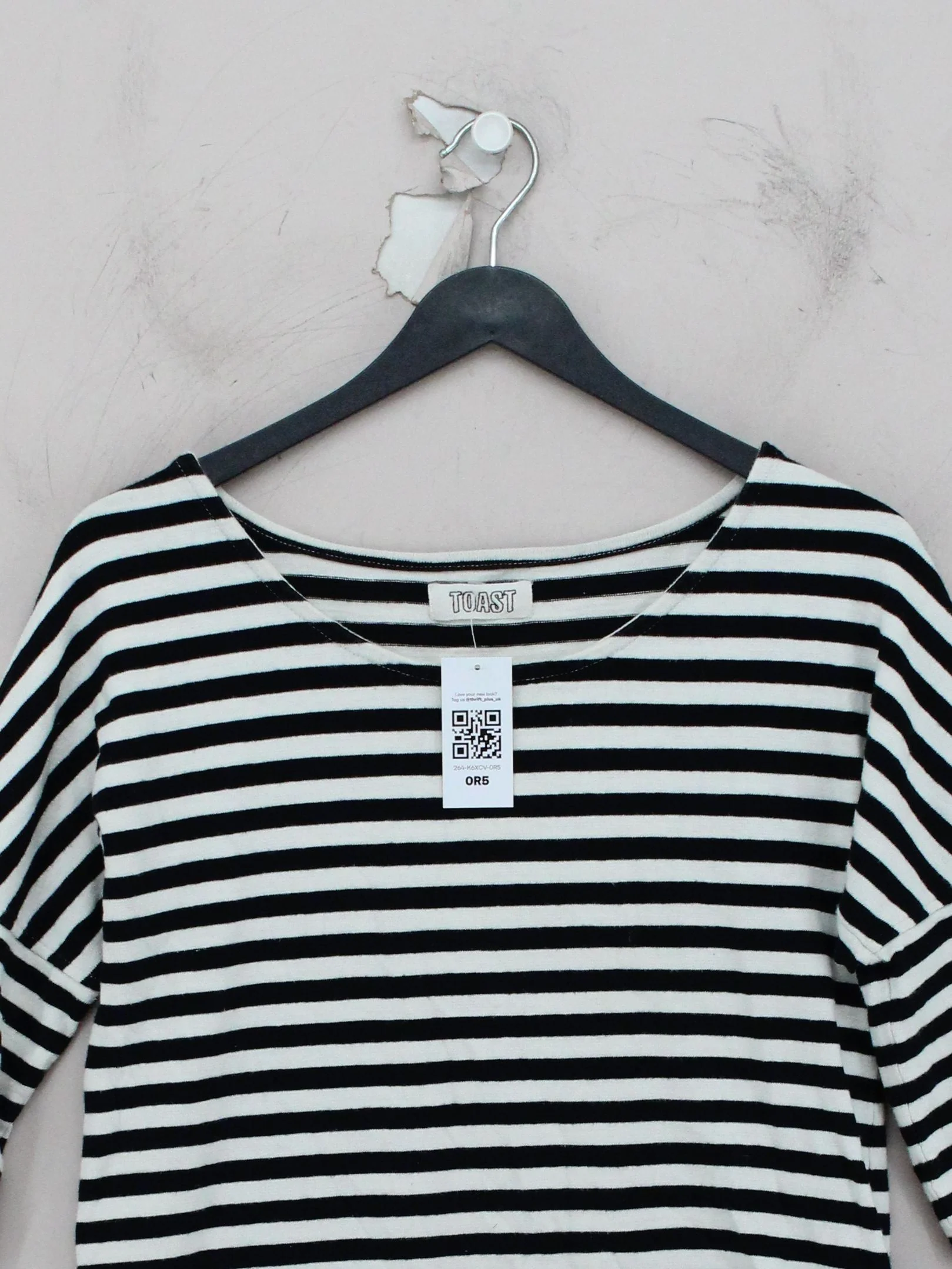Toast Women's Top UK 8 Multi Striped 100% Cotton 3/4 Sleeve Square Neck Basic - Image 3