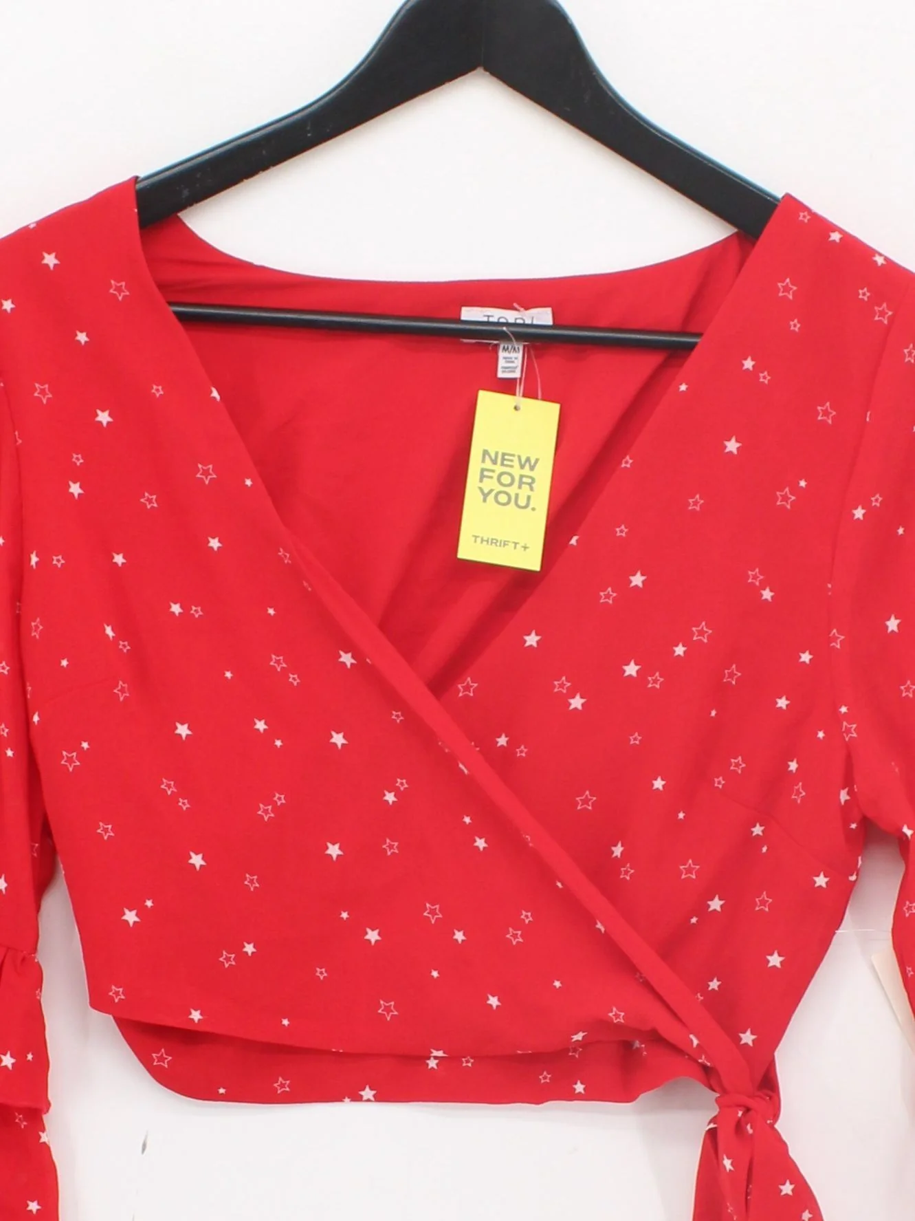 Tobi Women's Top M Red Polyester with Spandex Long Sleeve V-Neck Cropped - Image 3
