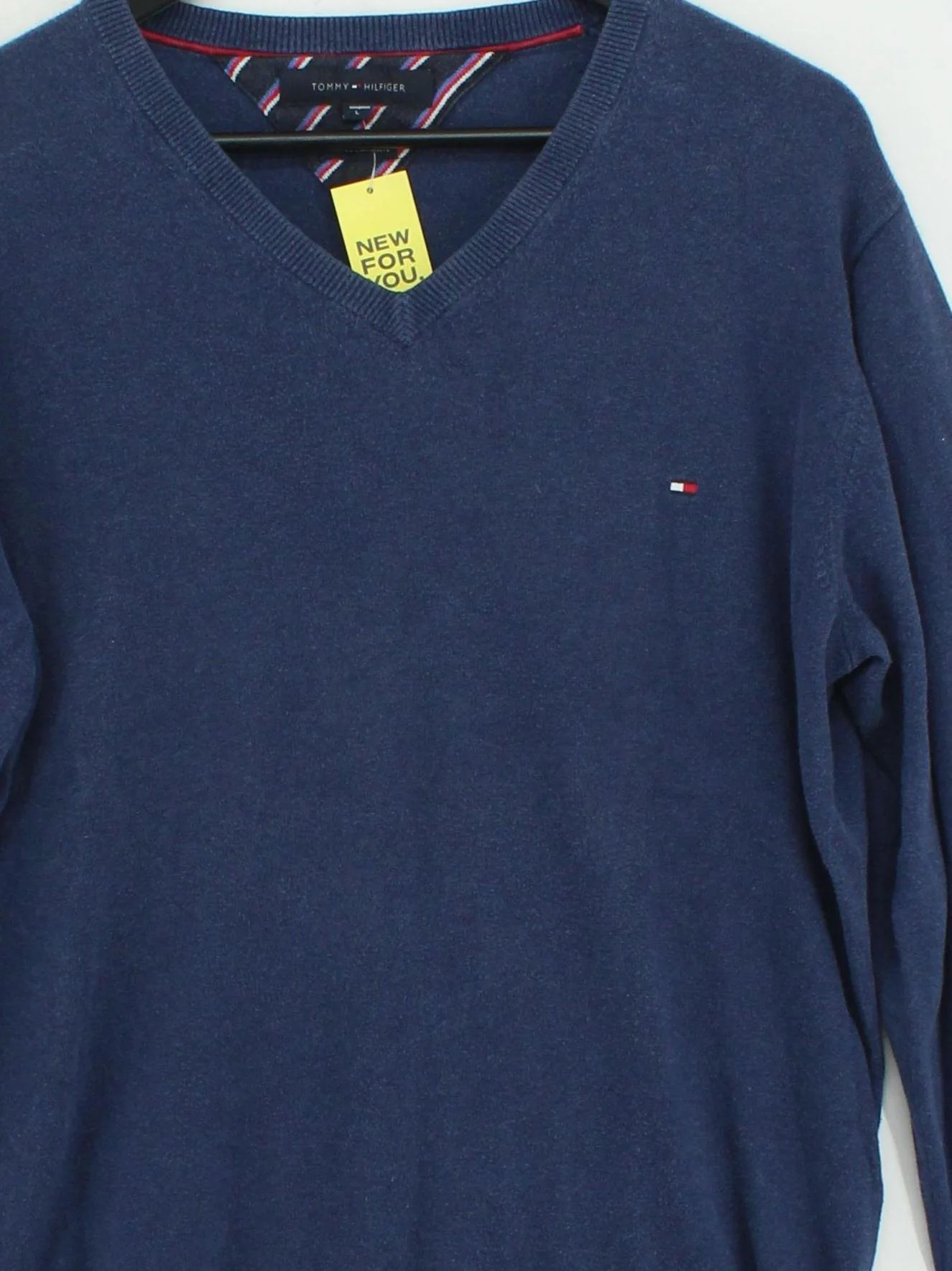 Tommy Hilfiger Men's Jumper L Blue Cotton with Cashmere V-Neck Pullover - Image 3