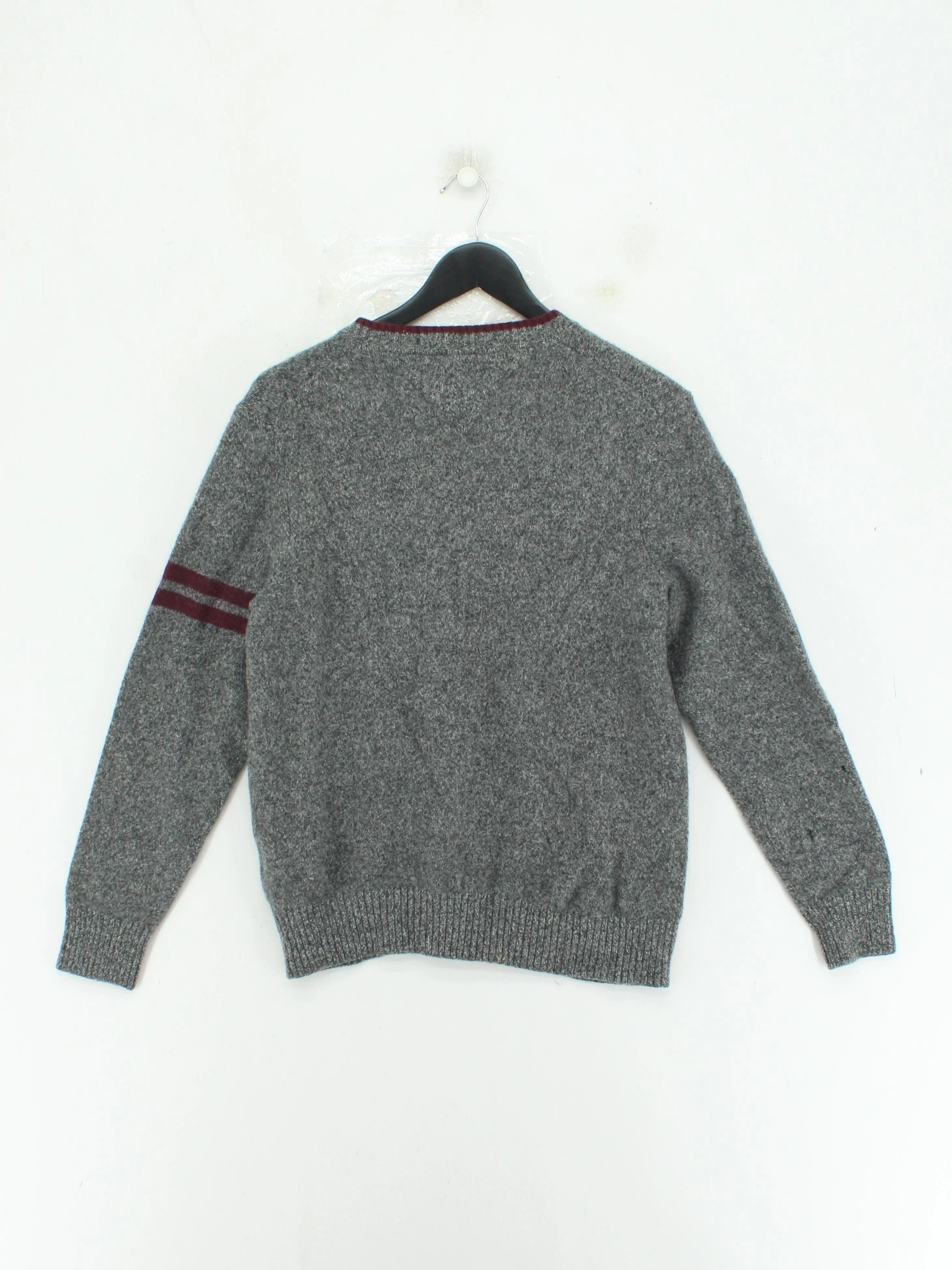 Tommy Hilfiger Men's Jumper M Grey Striped 100% Wool V-Neck Pullover - Image 2