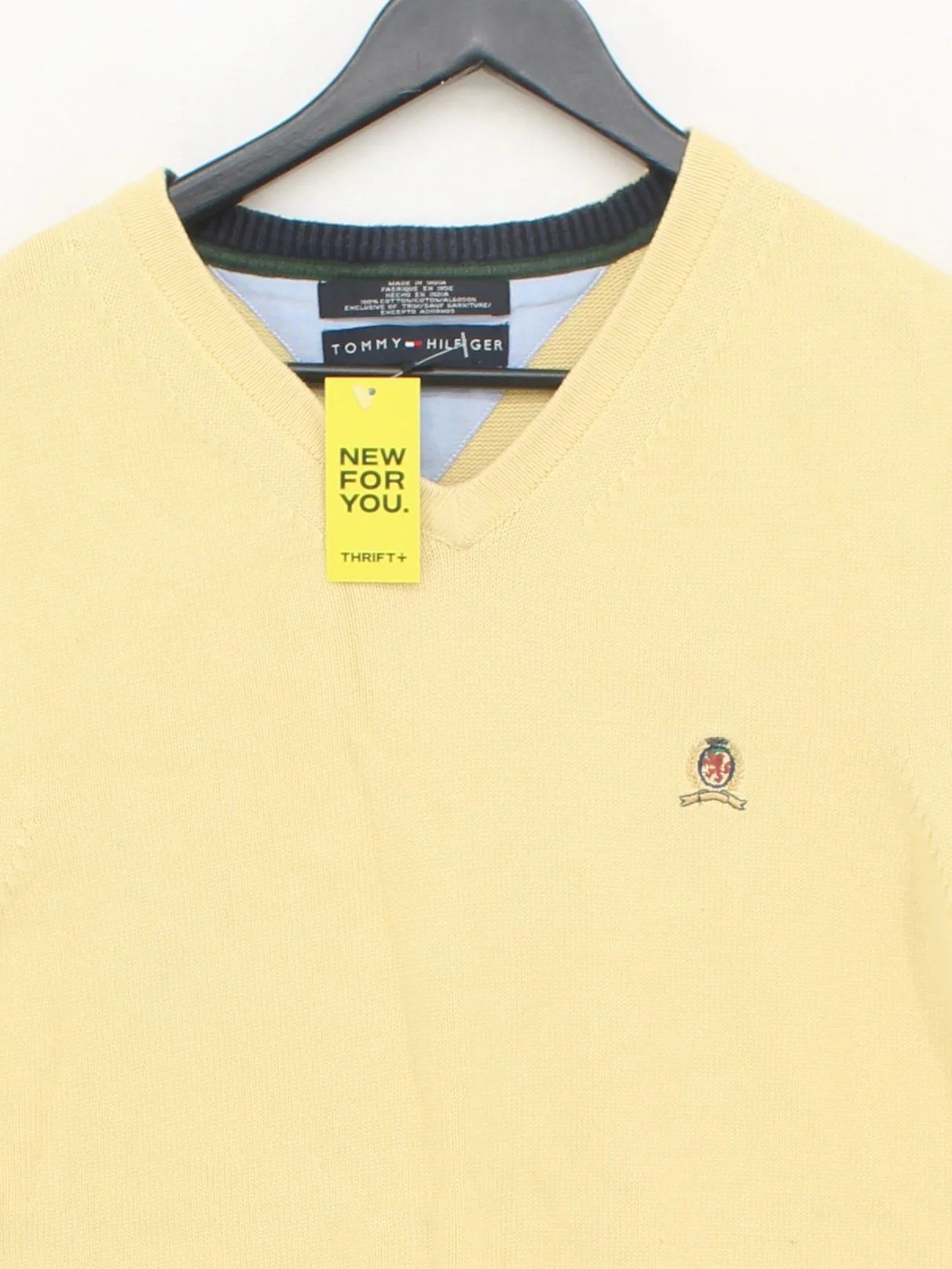 Tommy Hilfiger Men's Jumper M Yellow 100% Cotton V-Neck Vest - Image 3