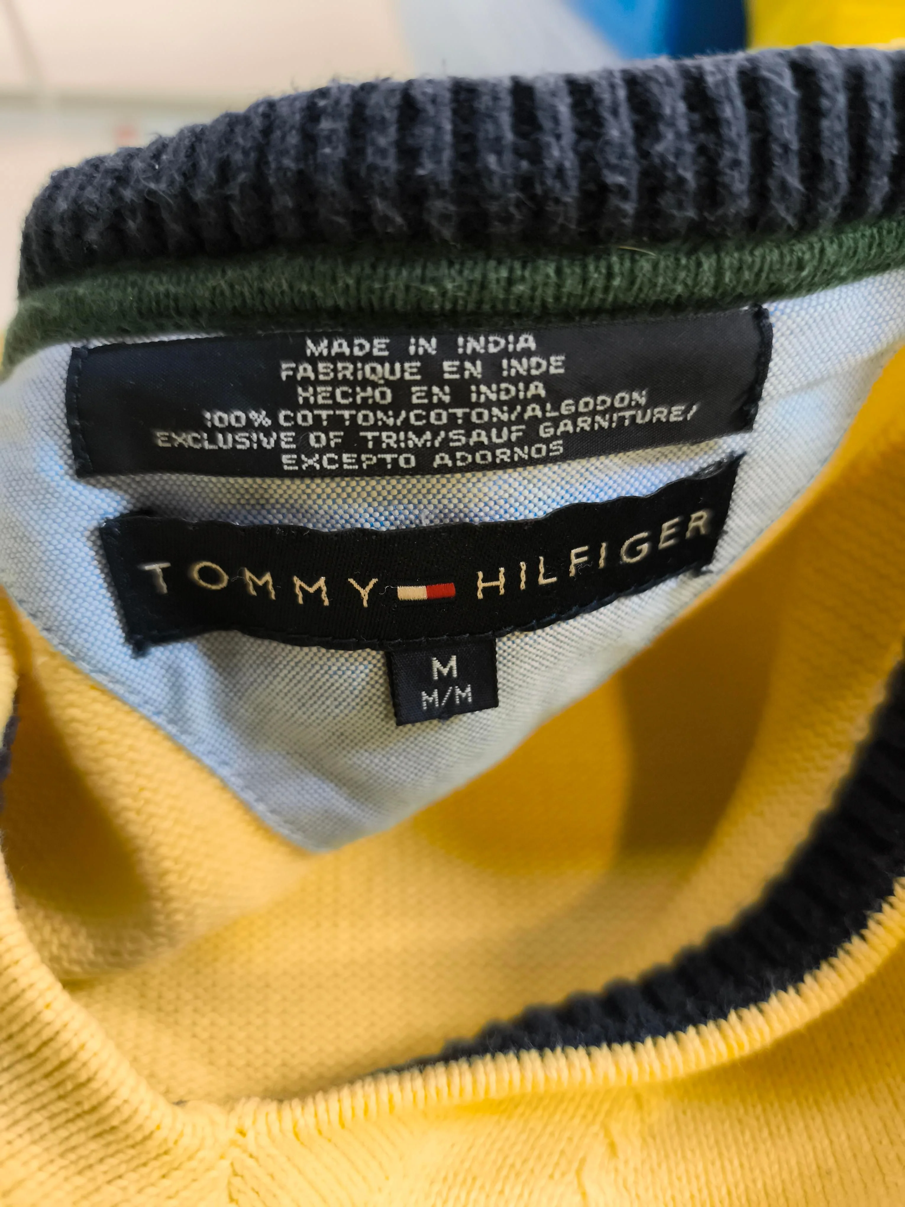Tommy Hilfiger Men's Jumper M Yellow 100% Cotton V-Neck Vest - Image 8