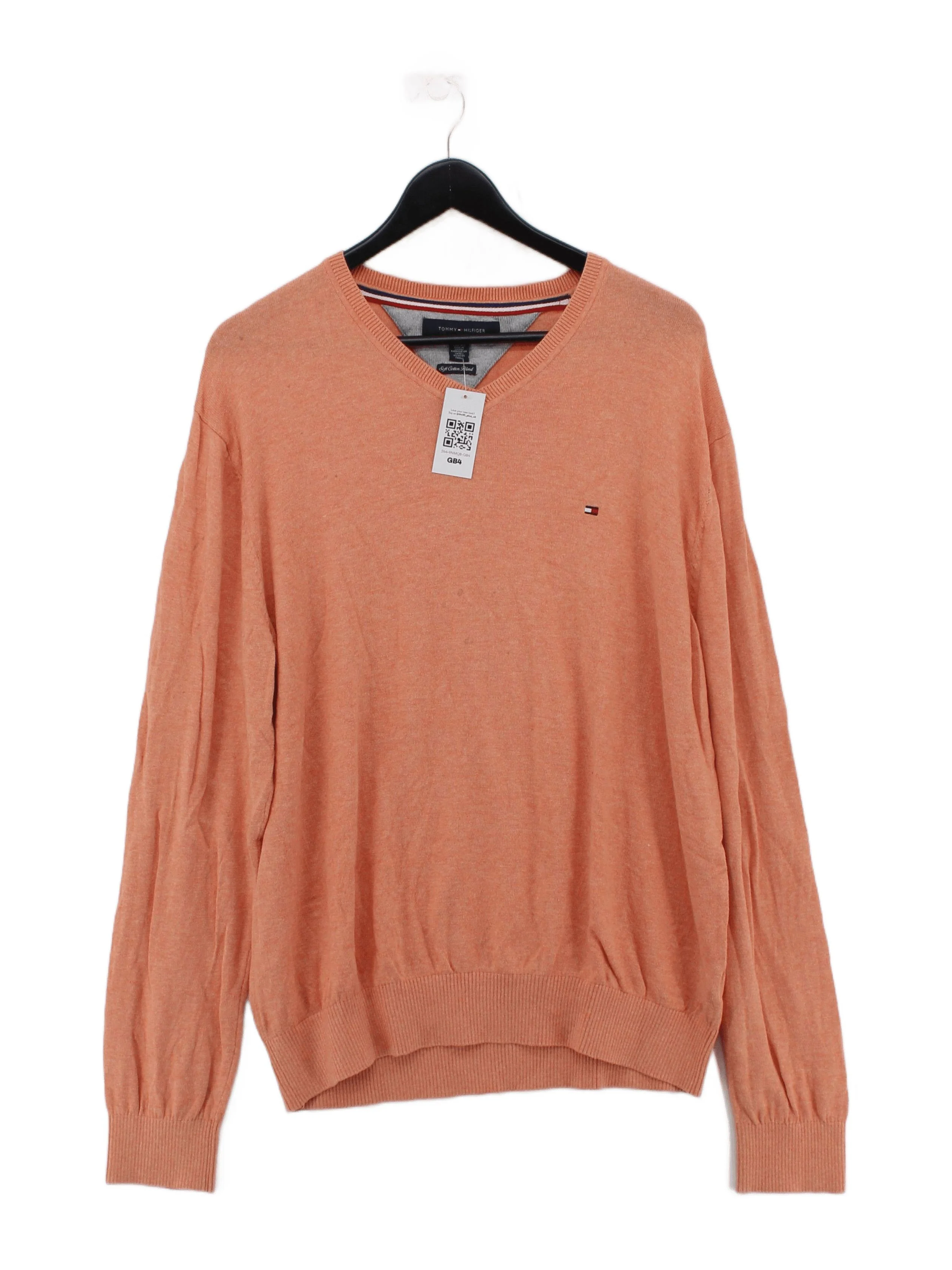 Tommy Hilfiger Men's Jumper XL Orange Cotton with Lyocell Modal V-Neck Pullover