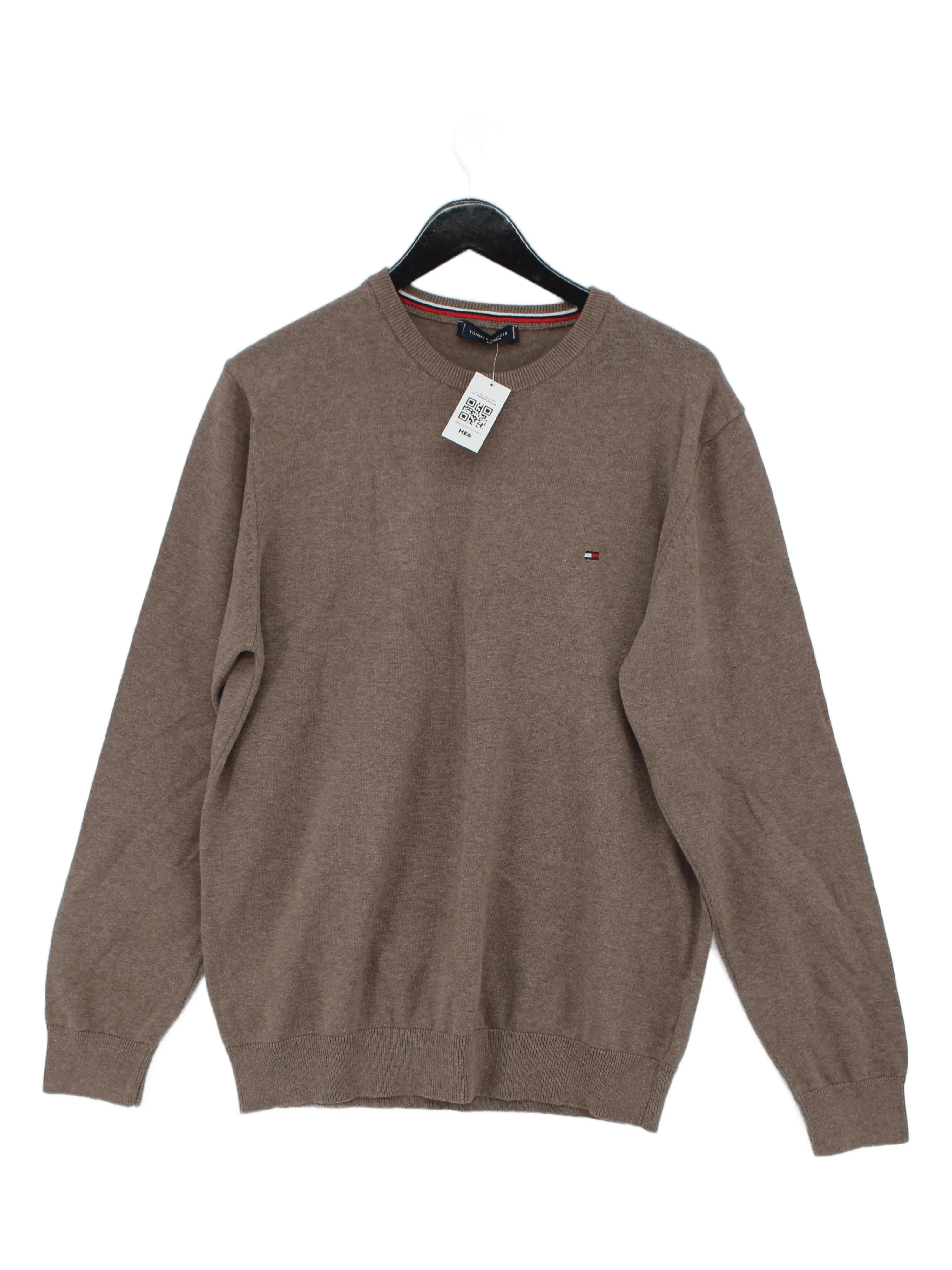 Tommy Hilfiger Men's Jumper XXL Brown 100% Cotton Crew Neck Pullover