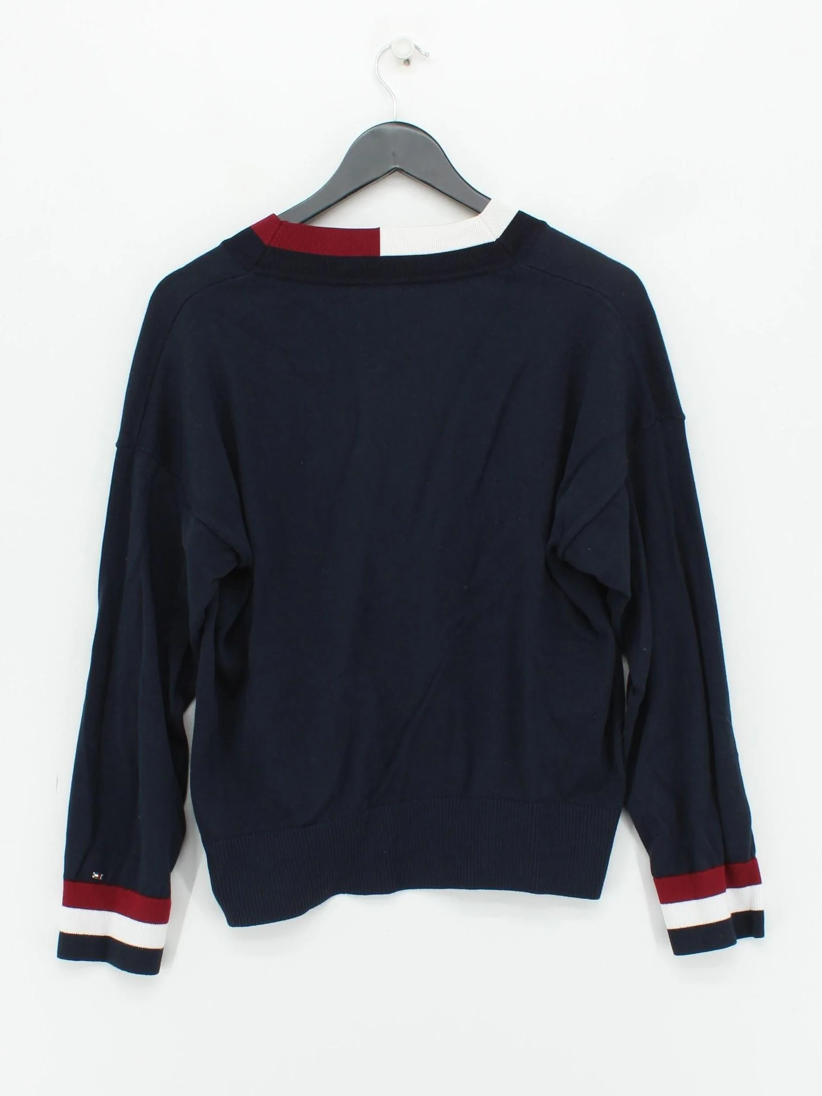 Tommy Hilfiger Women's Jumper M Blue Cotton with Viscose V-Neck Pullover - Image 2