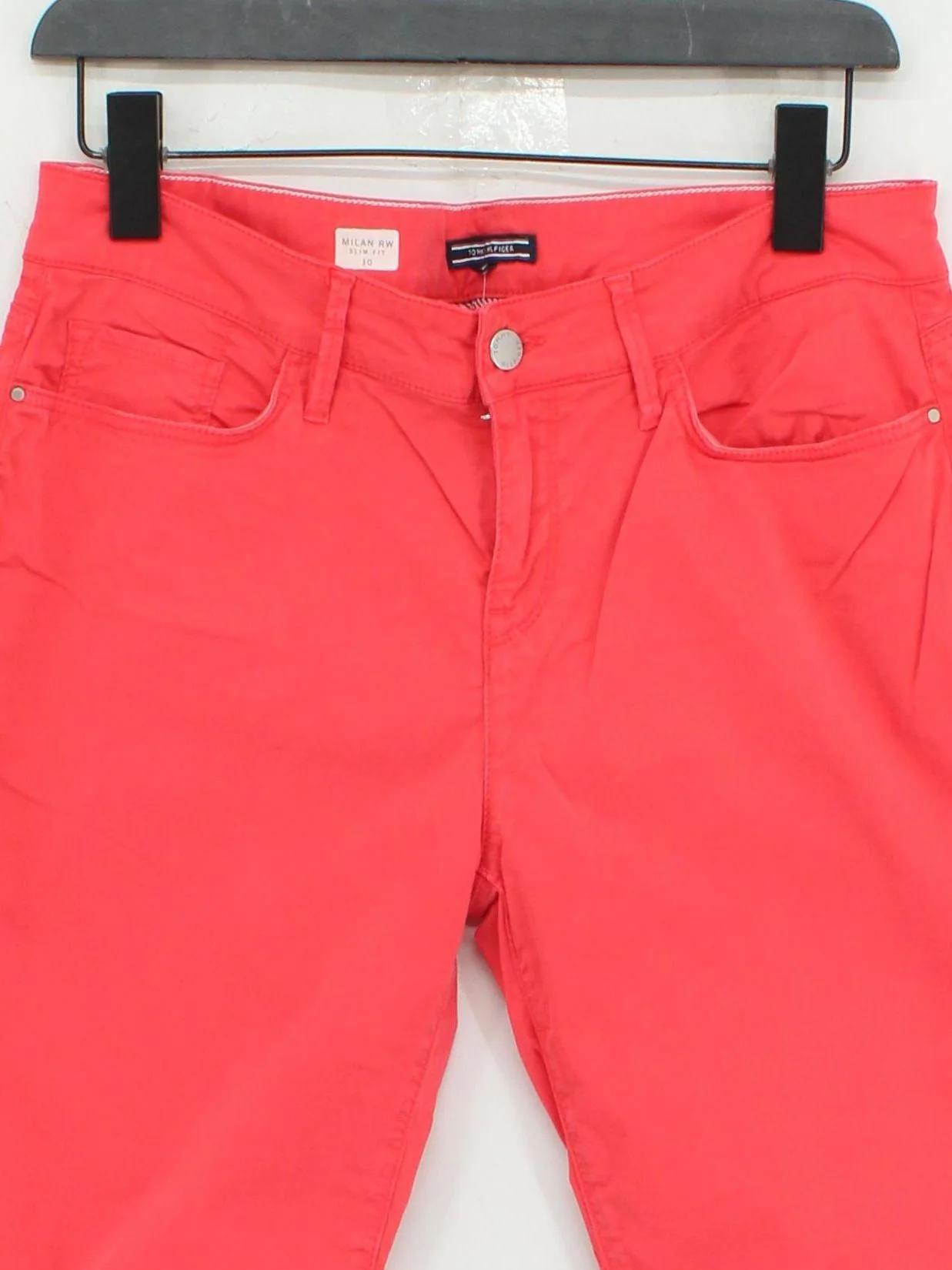 Tommy Hilfiger Women's Trousers UK 10 Red Cotton with Elastane Tapered Cropped - Image 3