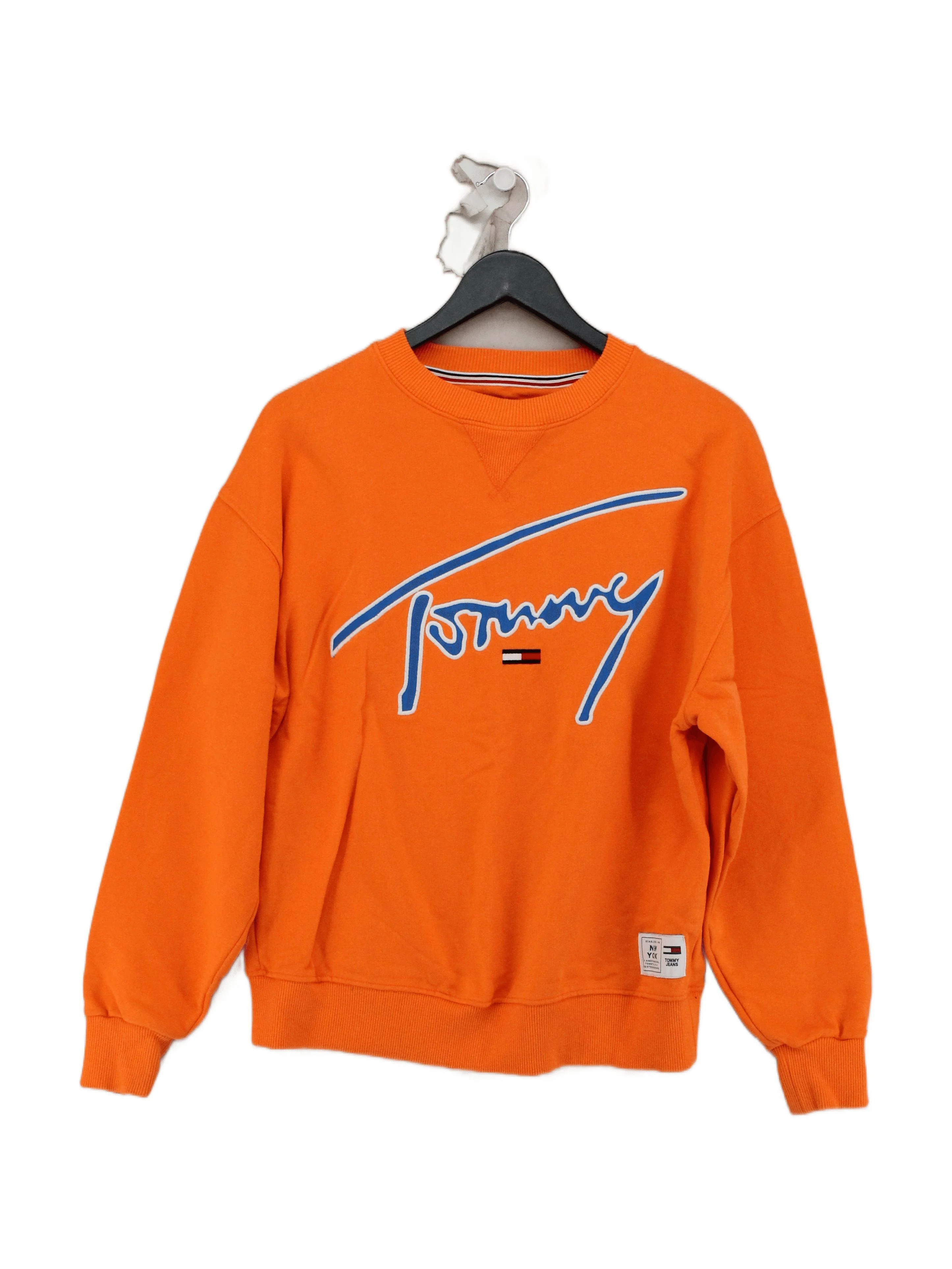 Tommy Jeans Men's Hoodie XS Orange Graphic 100% Cotton Pullover