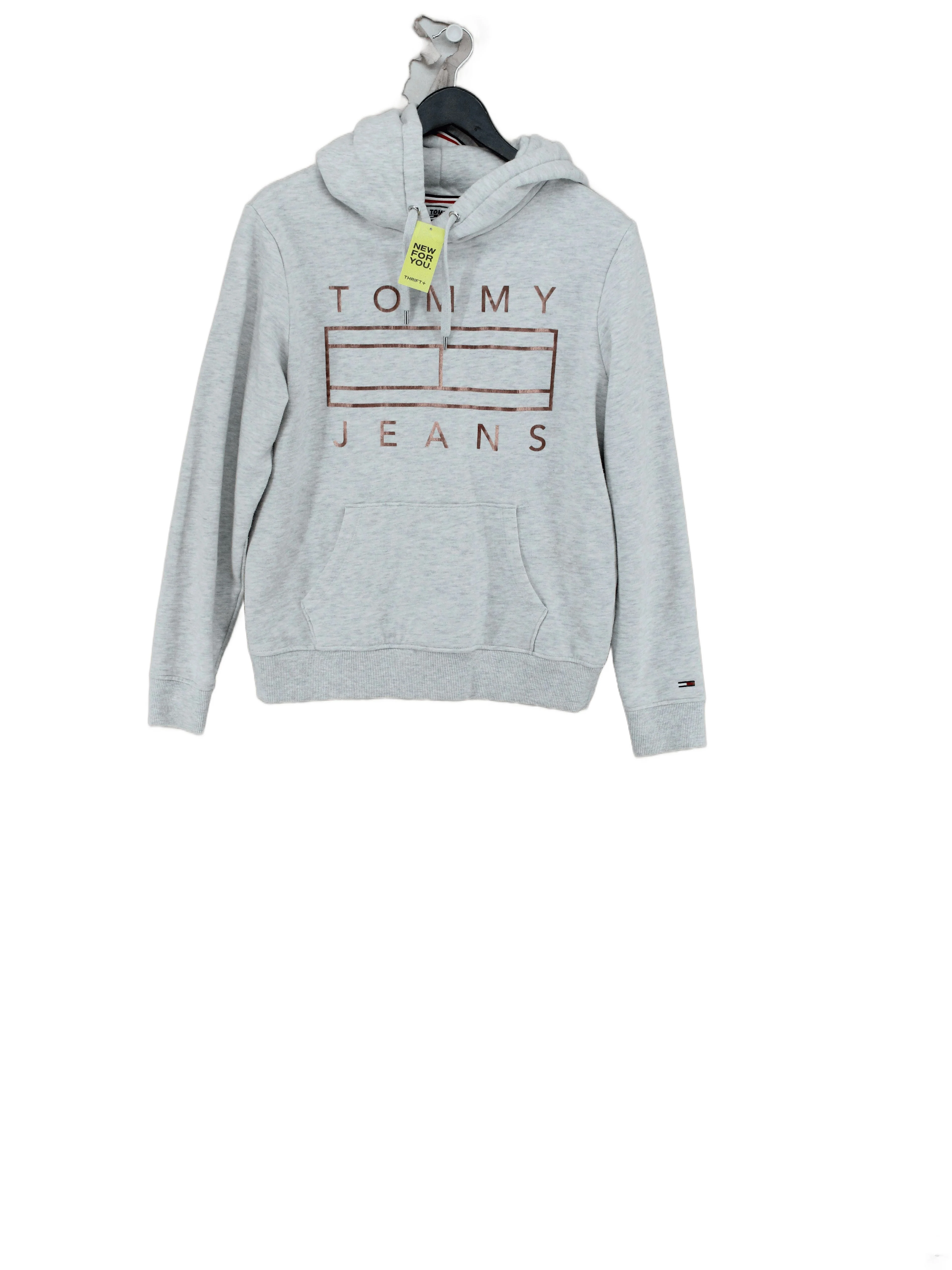 Tommy Jeans Women's Hoodie M Grey Graphic Cotton with Polyester Pullover