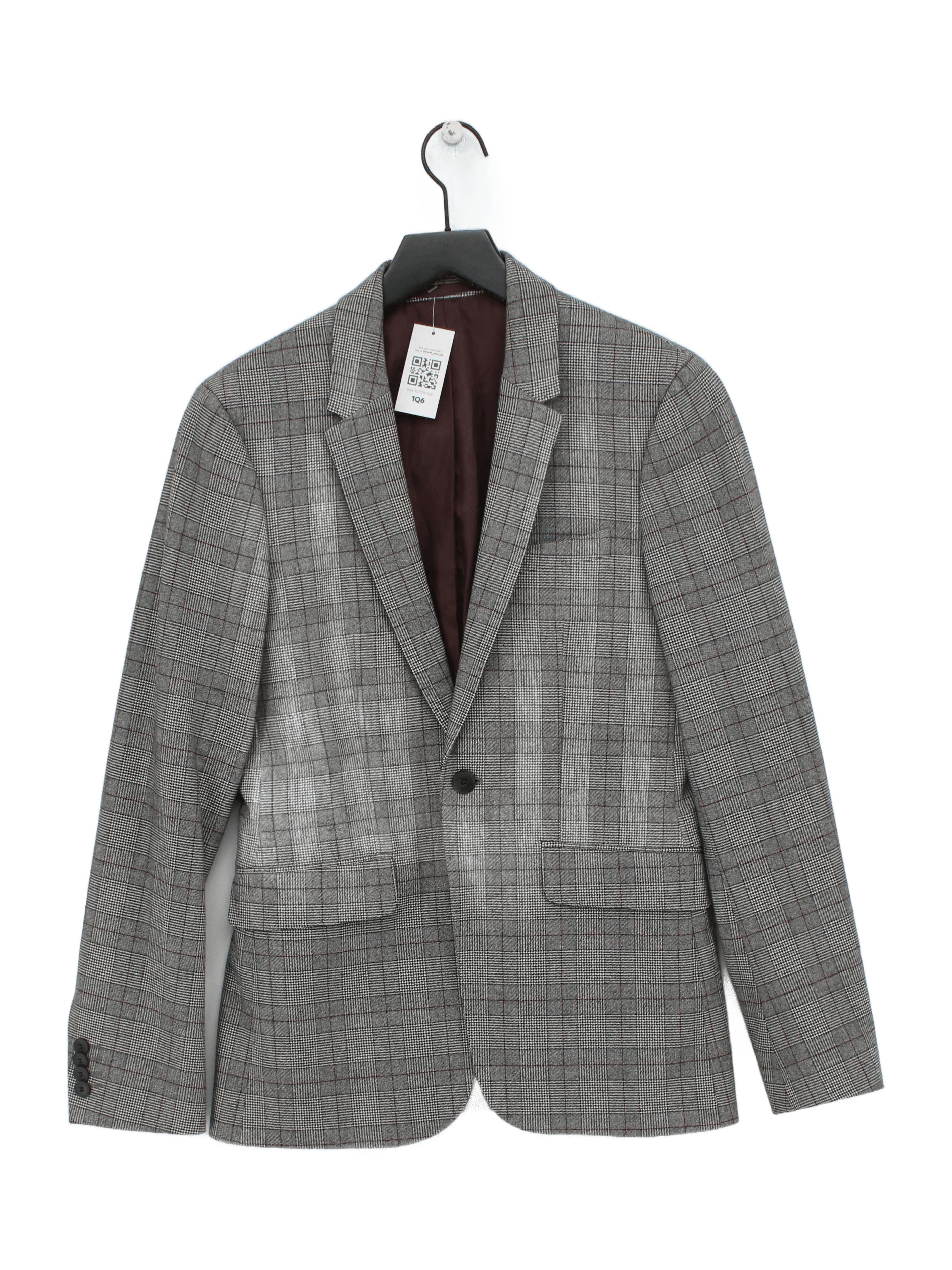 Topman Men's Blazer Chest: 36 in Grey Polyester with Viscose, Elastane Overcoat
