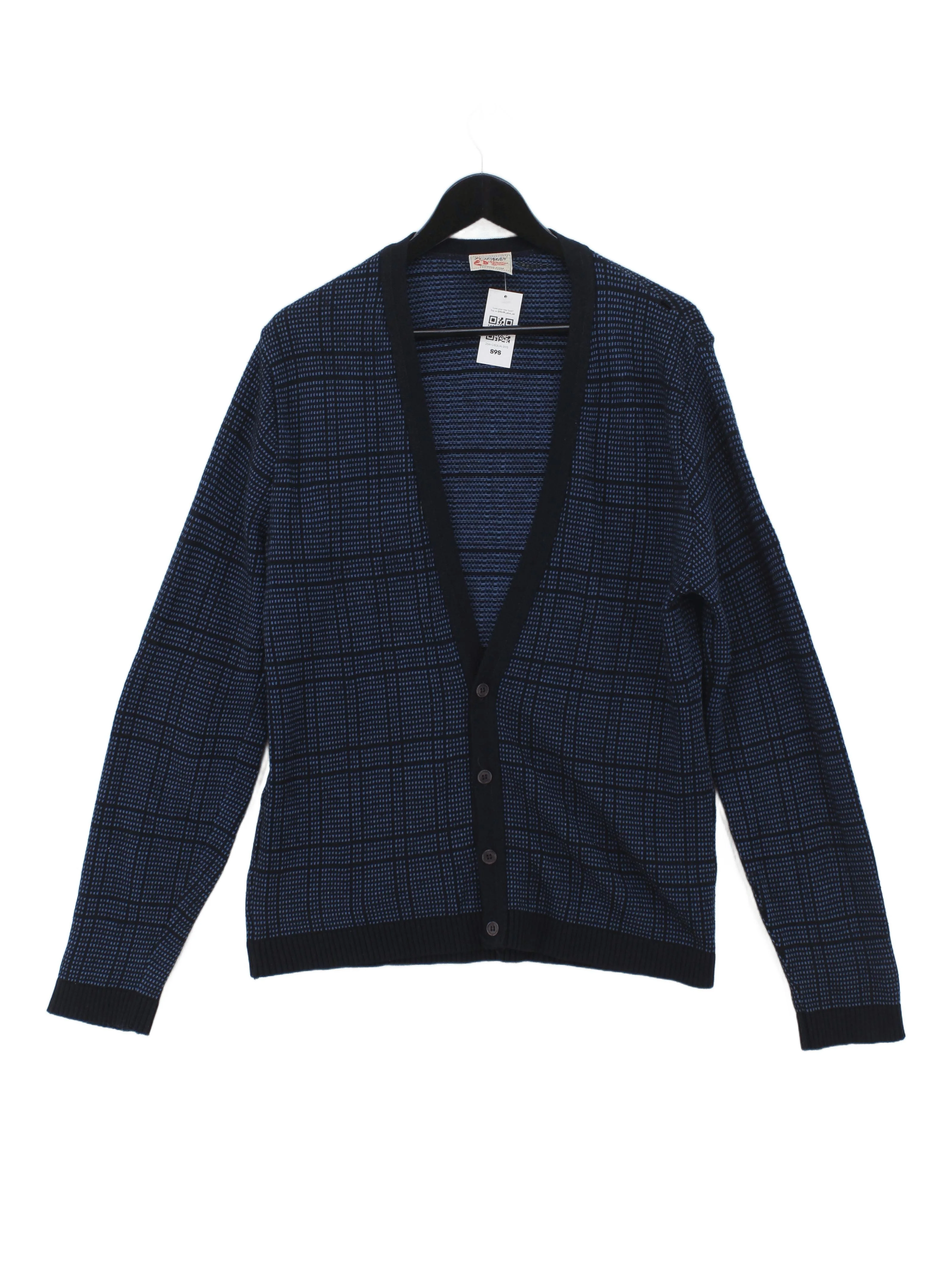 Topman Men's Cardigan L Blue Acrylic with Cotton V-Neck Cardigan