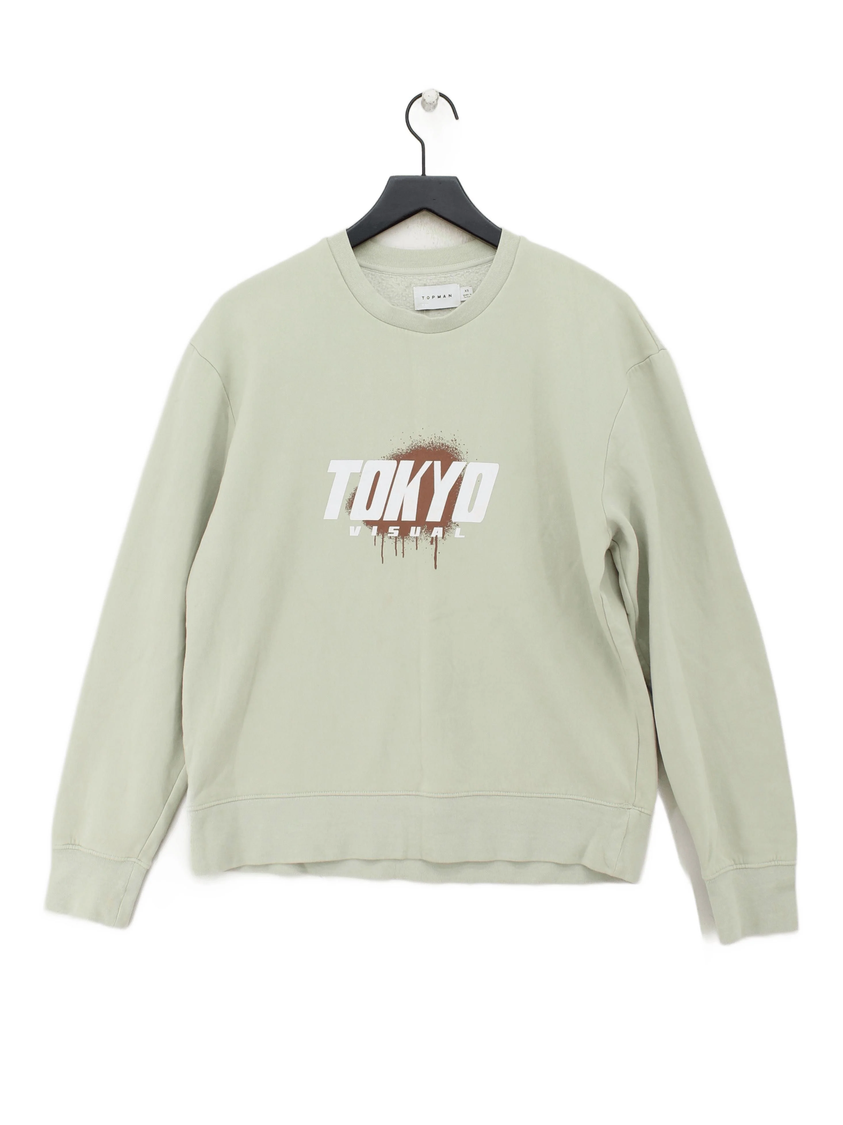 Topman Men's Hoodie XS Green Graphic Cotton with Polyester, Elastane Pullover