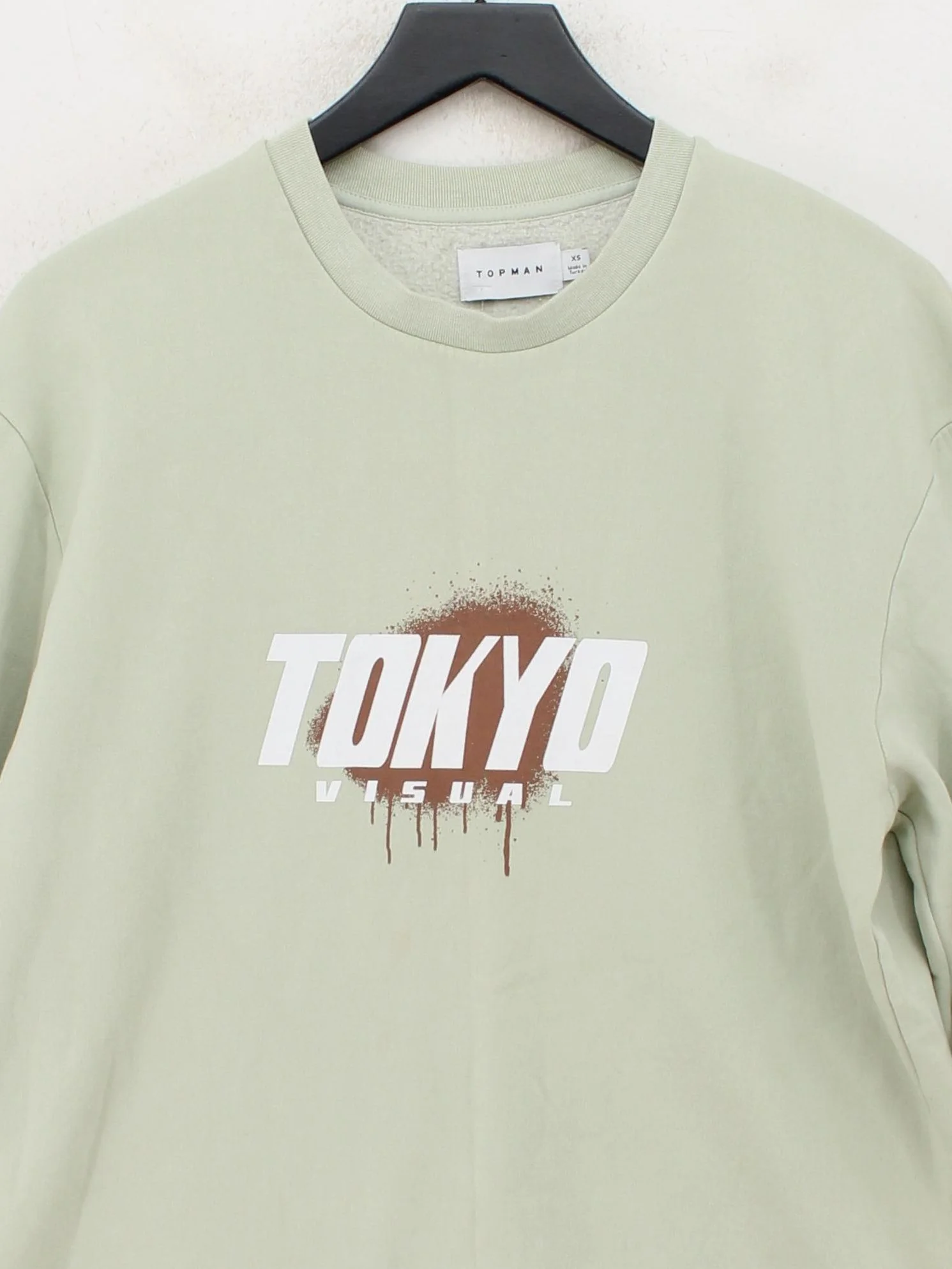 Topman Men's Hoodie XS Green Graphic Cotton with Polyester, Elastane Pullover - Image 3