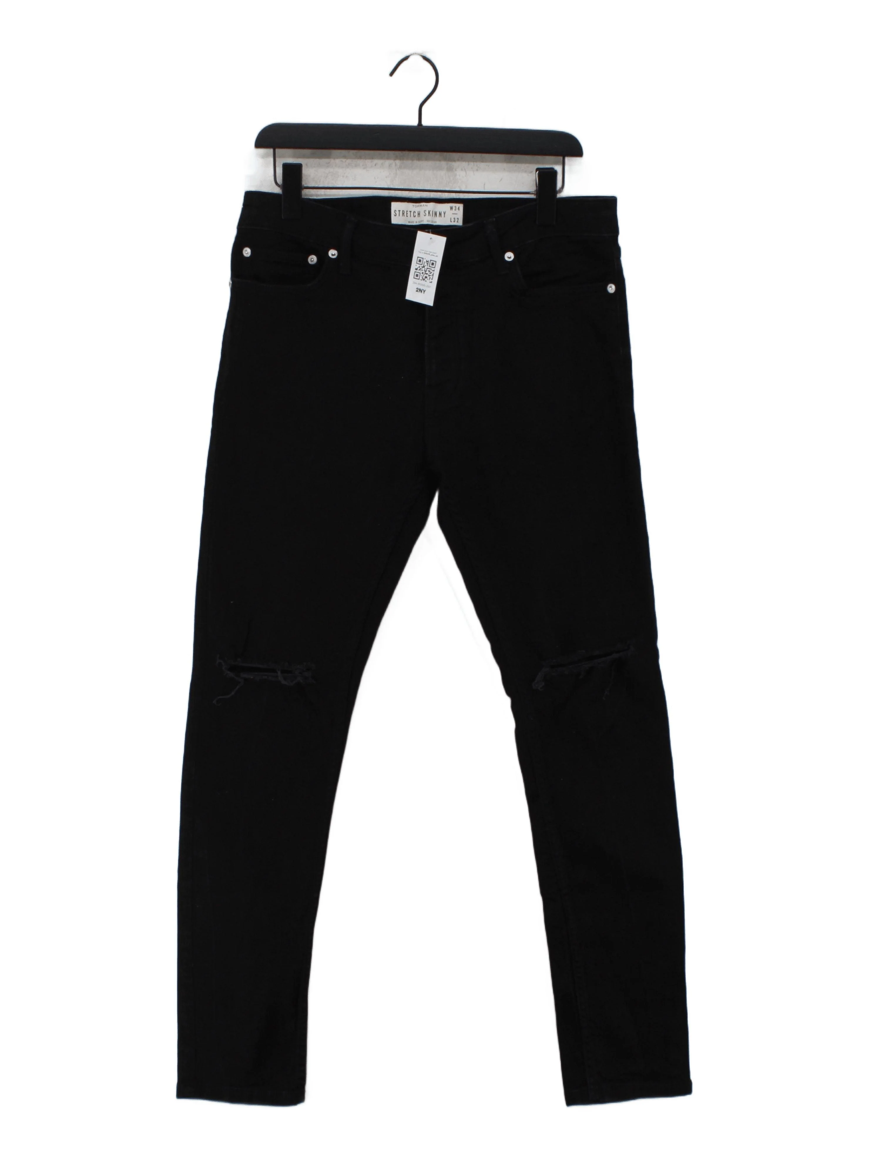 Topman Men's Jeans W 34 in Black Cotton with Elastane Skinny