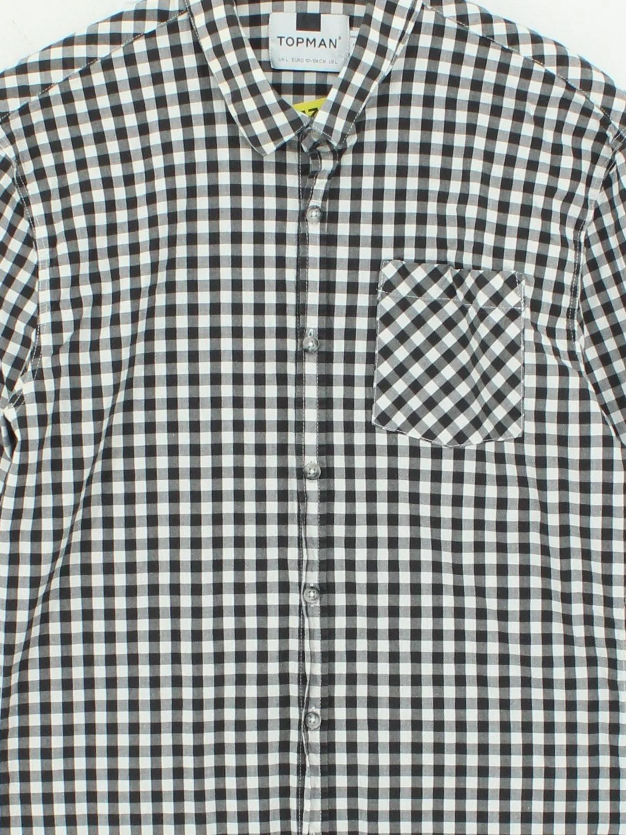 Topman Men's Shirt L Black Checkered Cotton with Elastane Basic - Image 3