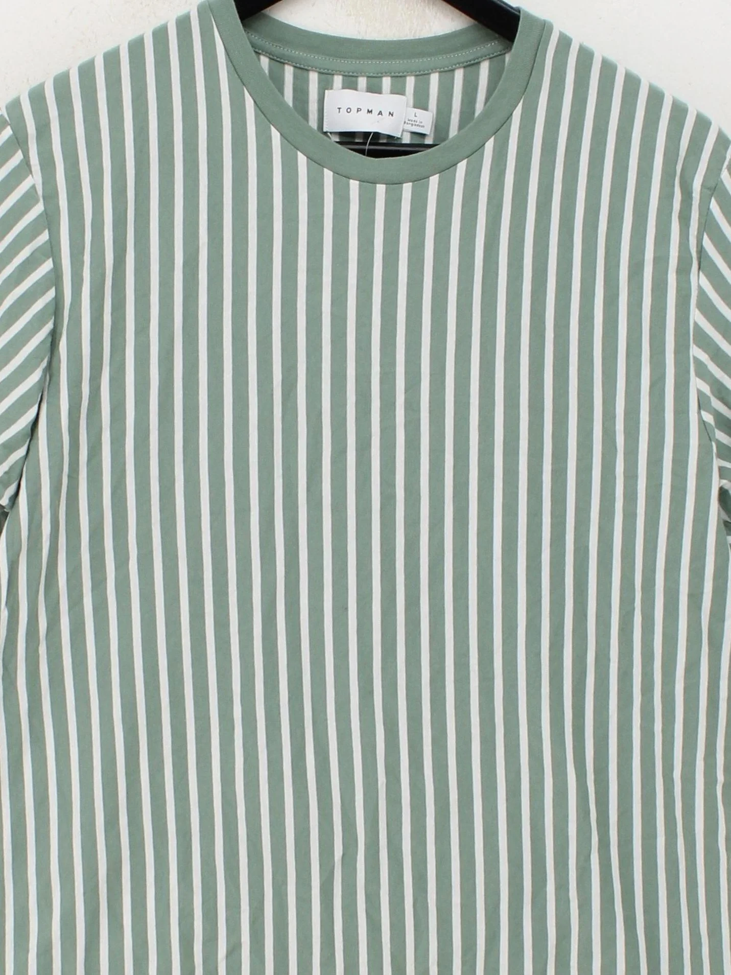 Topman Men's T-Shirt L Green Striped 100% Cotton Basic - Image 3