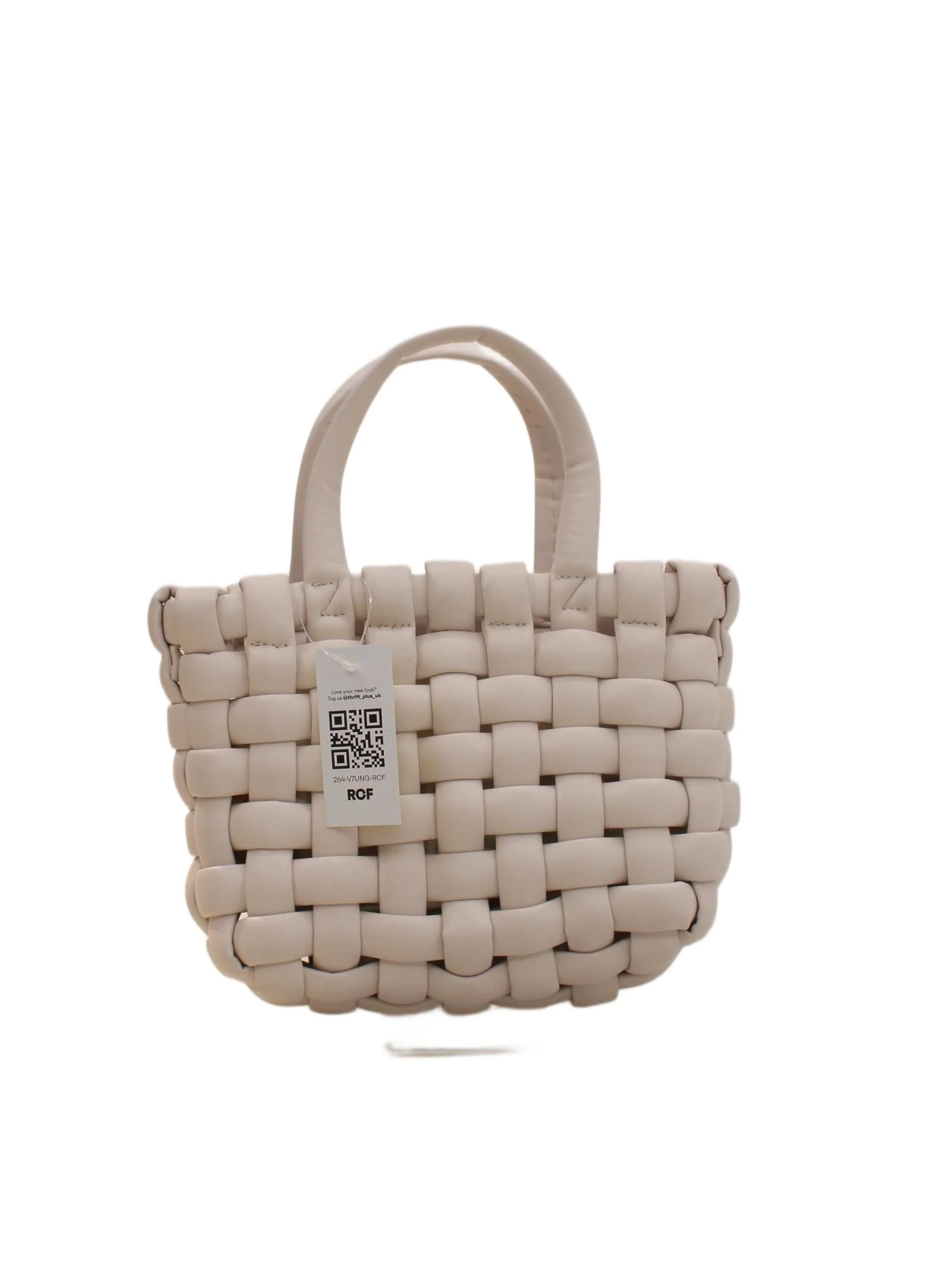 Topshop Women's Bag Cream Faux Leather with Cotton Tote