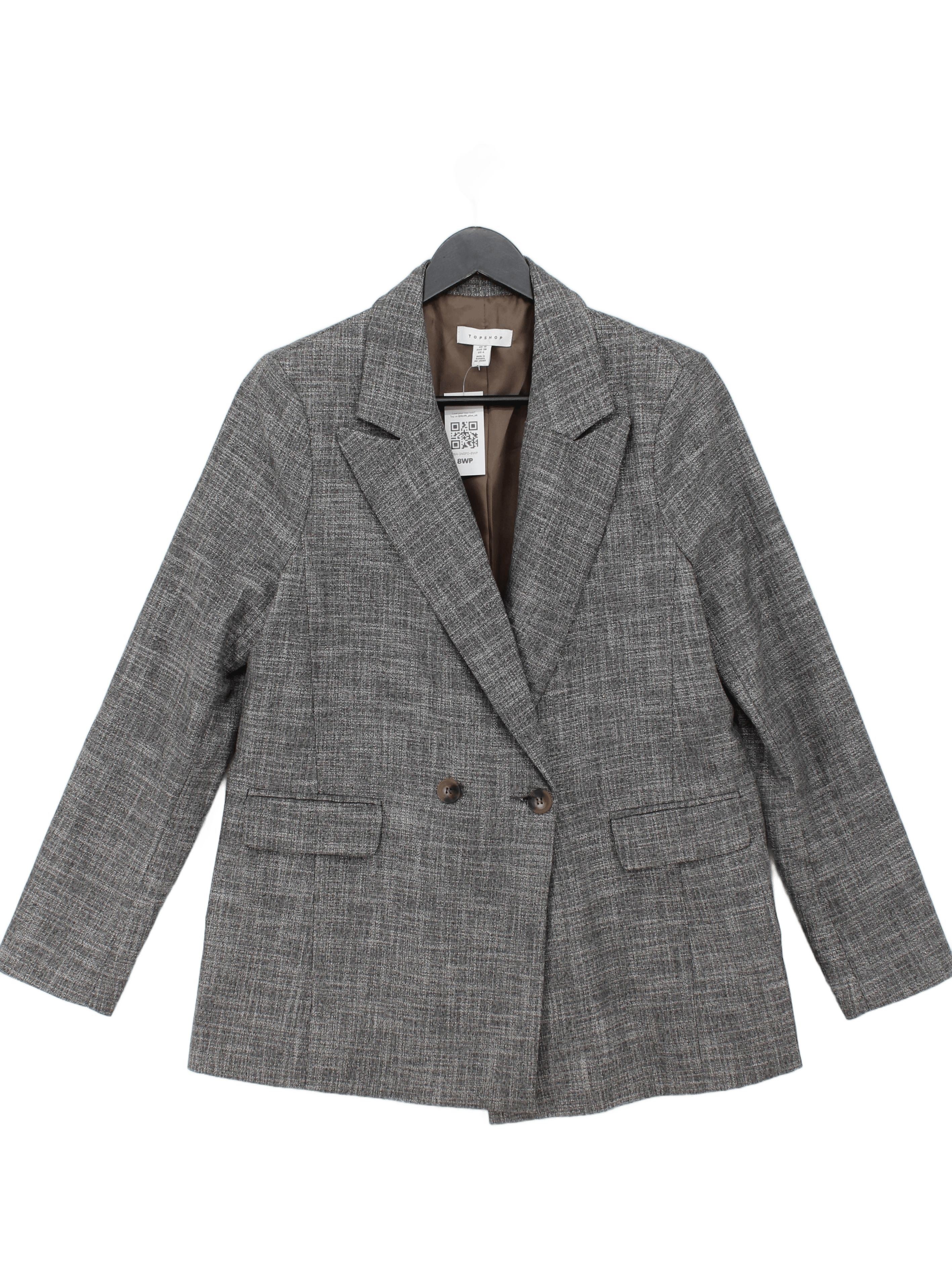 Topshop Women's Blazer UK 10 Grey Polyester with Elastane Overcoat