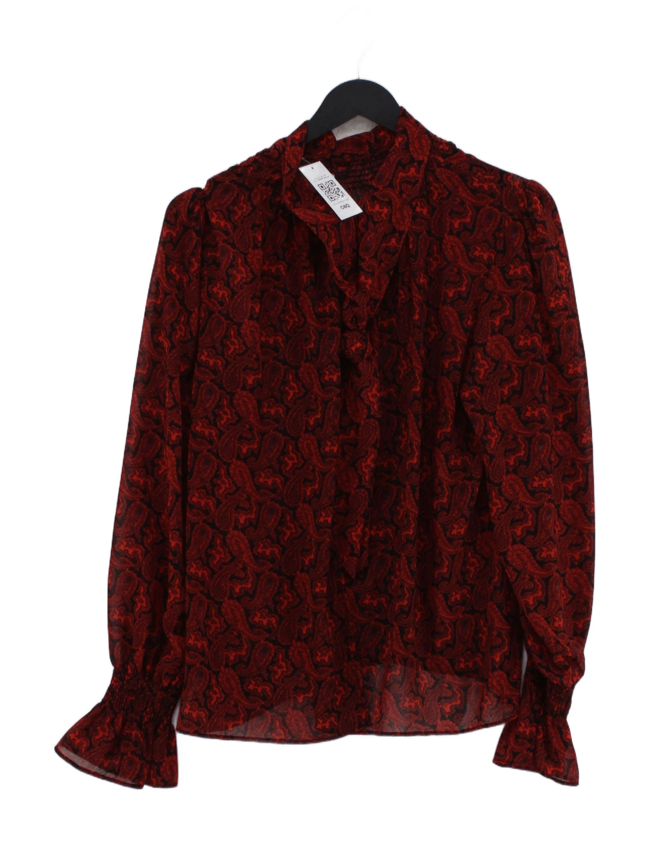 Topshop Women's Blouse UK 12 Red Paisley 100% Other Long Sleeve High Neck Basic