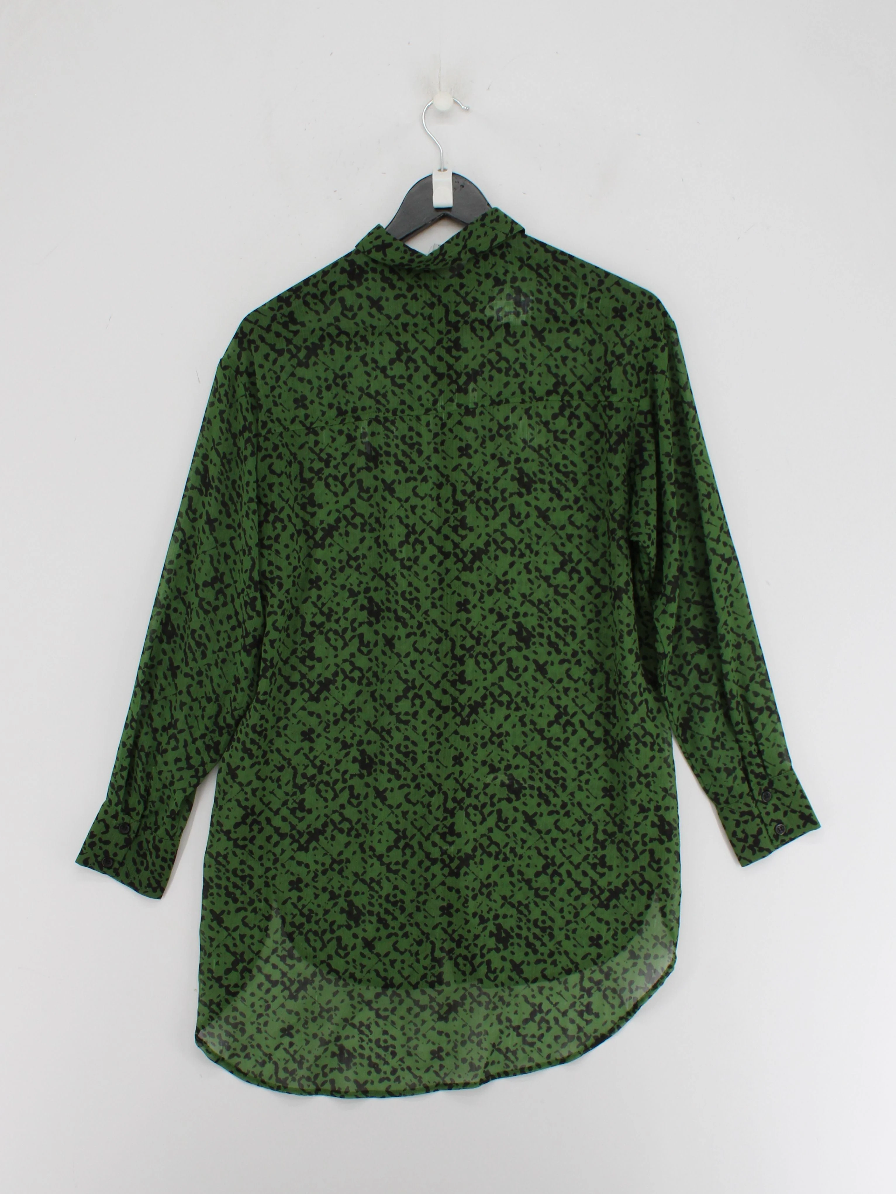 Topshop Women's Blouse XS Green 100% Polyester Long Sleeve Collared Basic - Image 2