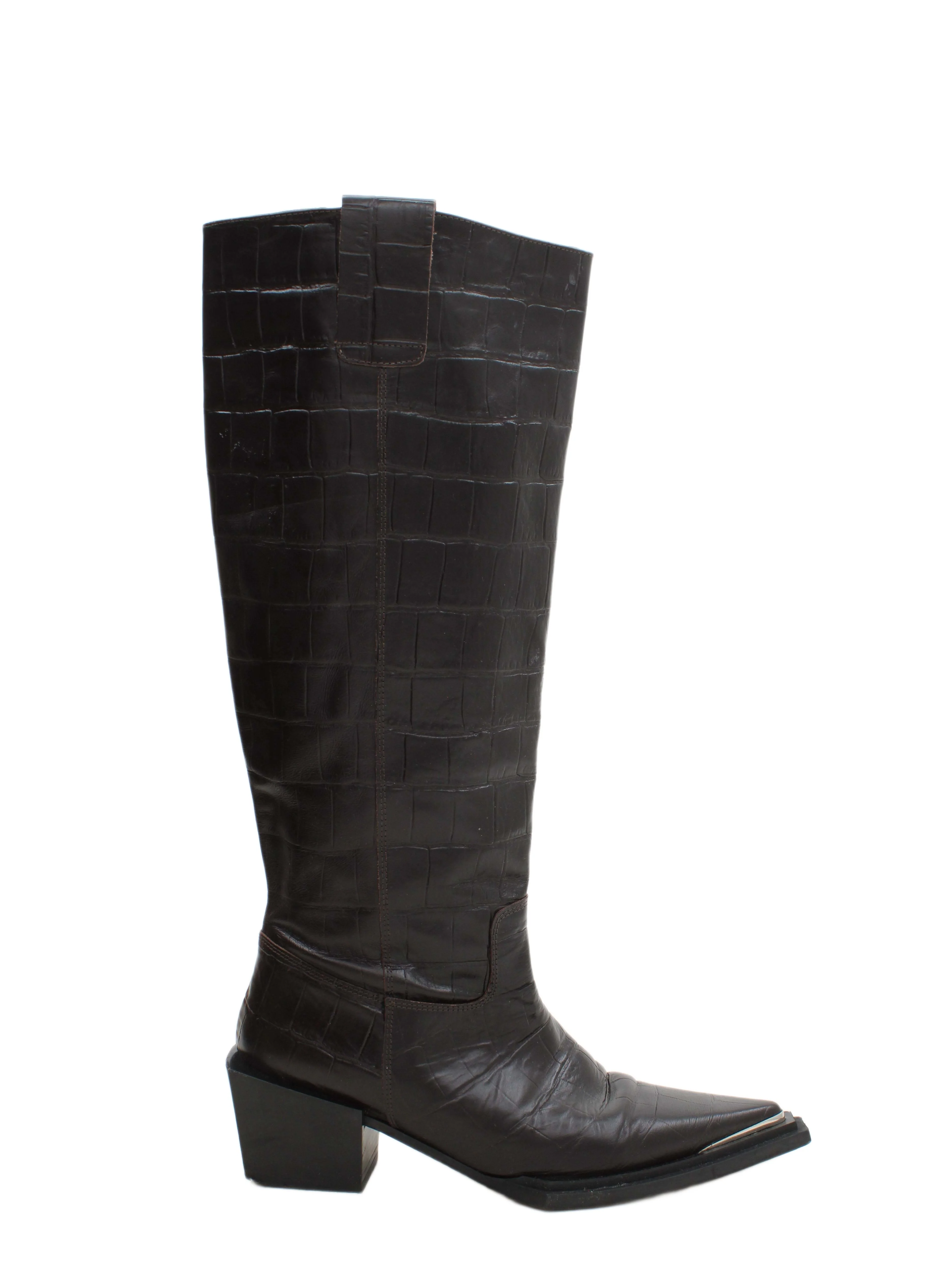 Topshop Women's Boots UK 7.5 Brown Animal Print 100% Faux Leather Cowboy