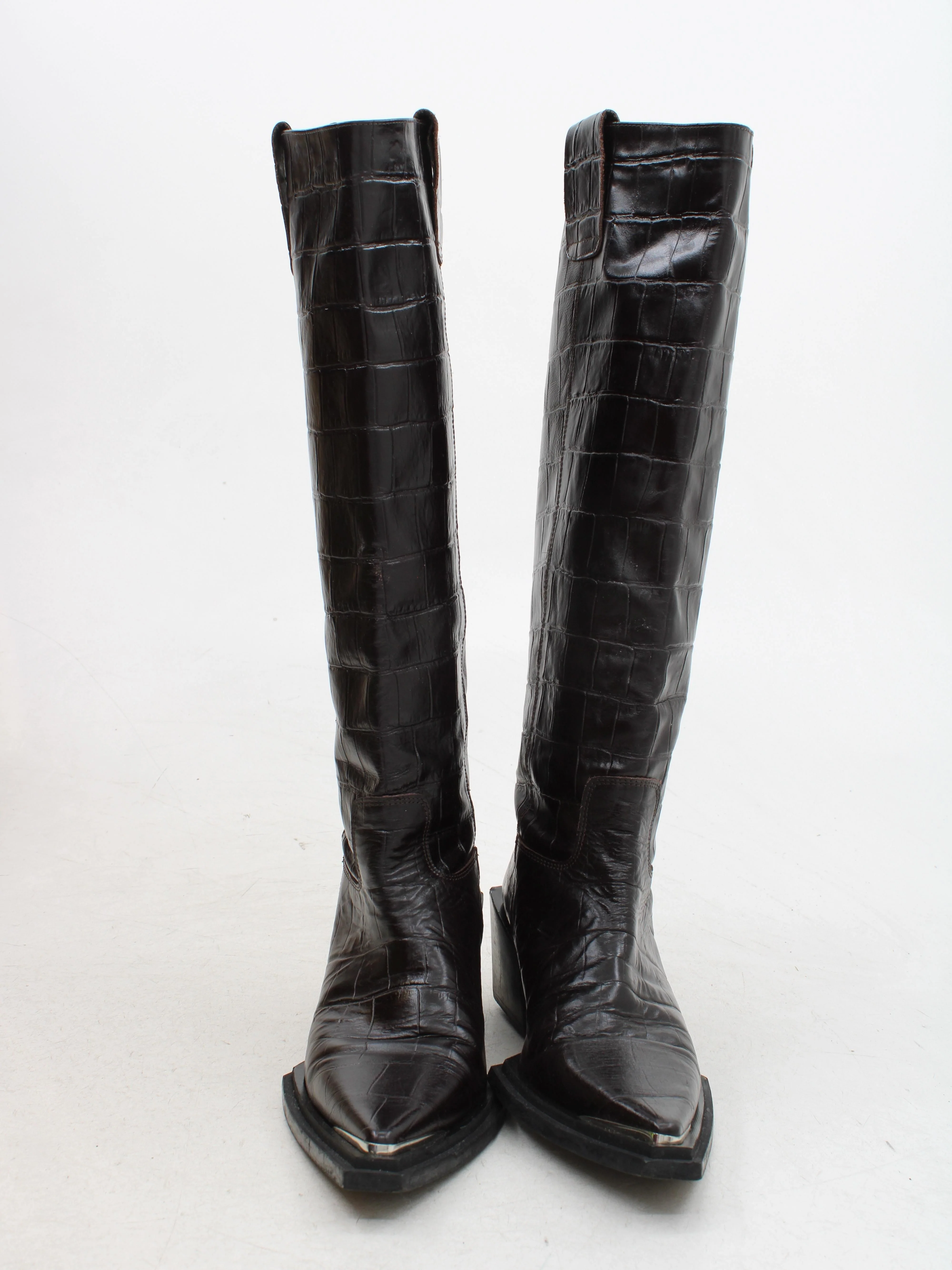 Topshop Women's Boots UK 7.5 Brown Animal Print 100% Faux Leather Cowboy - Image 2