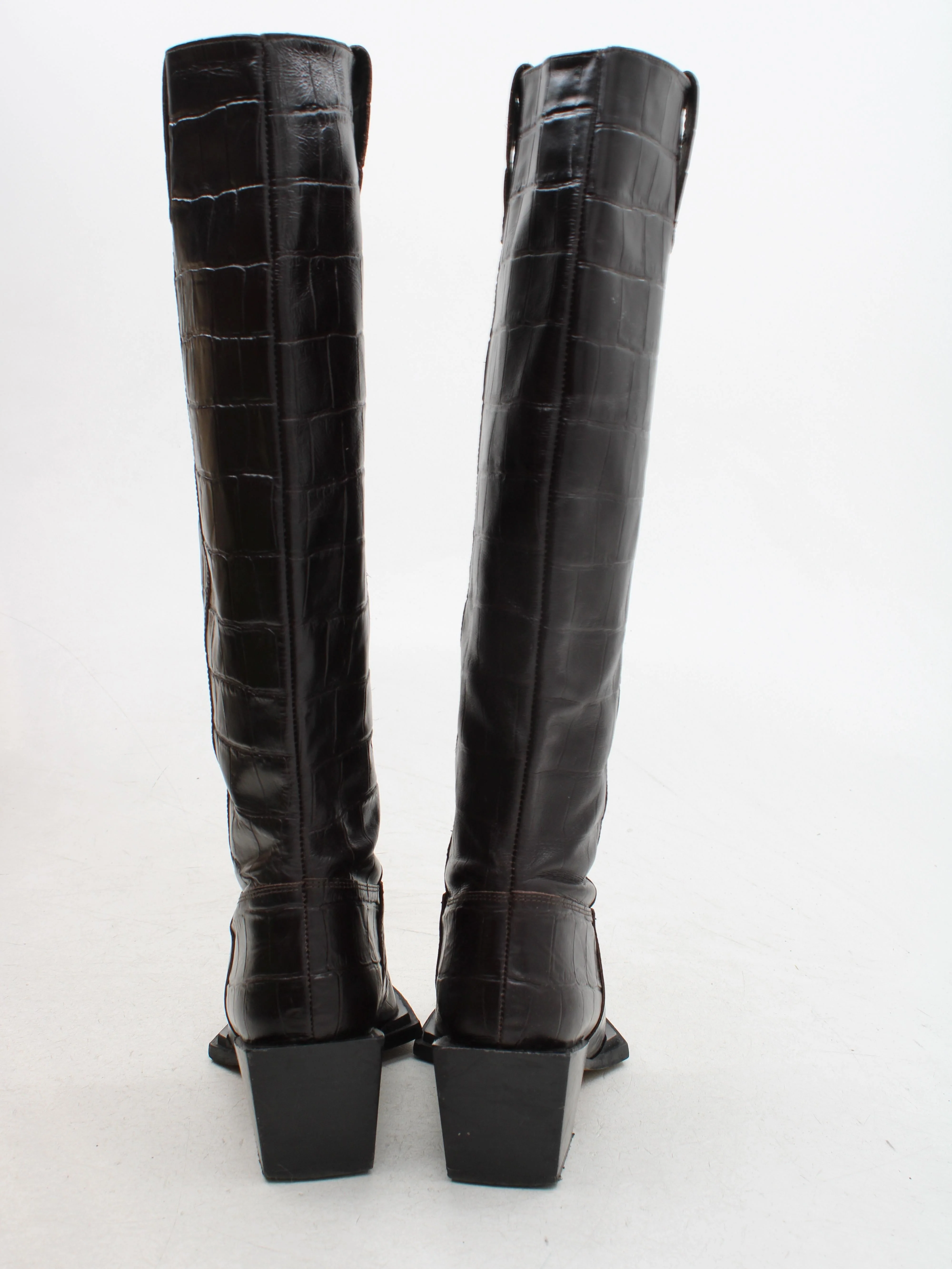 Topshop Women's Boots UK 7.5 Brown Animal Print 100% Faux Leather Cowboy - Image 3