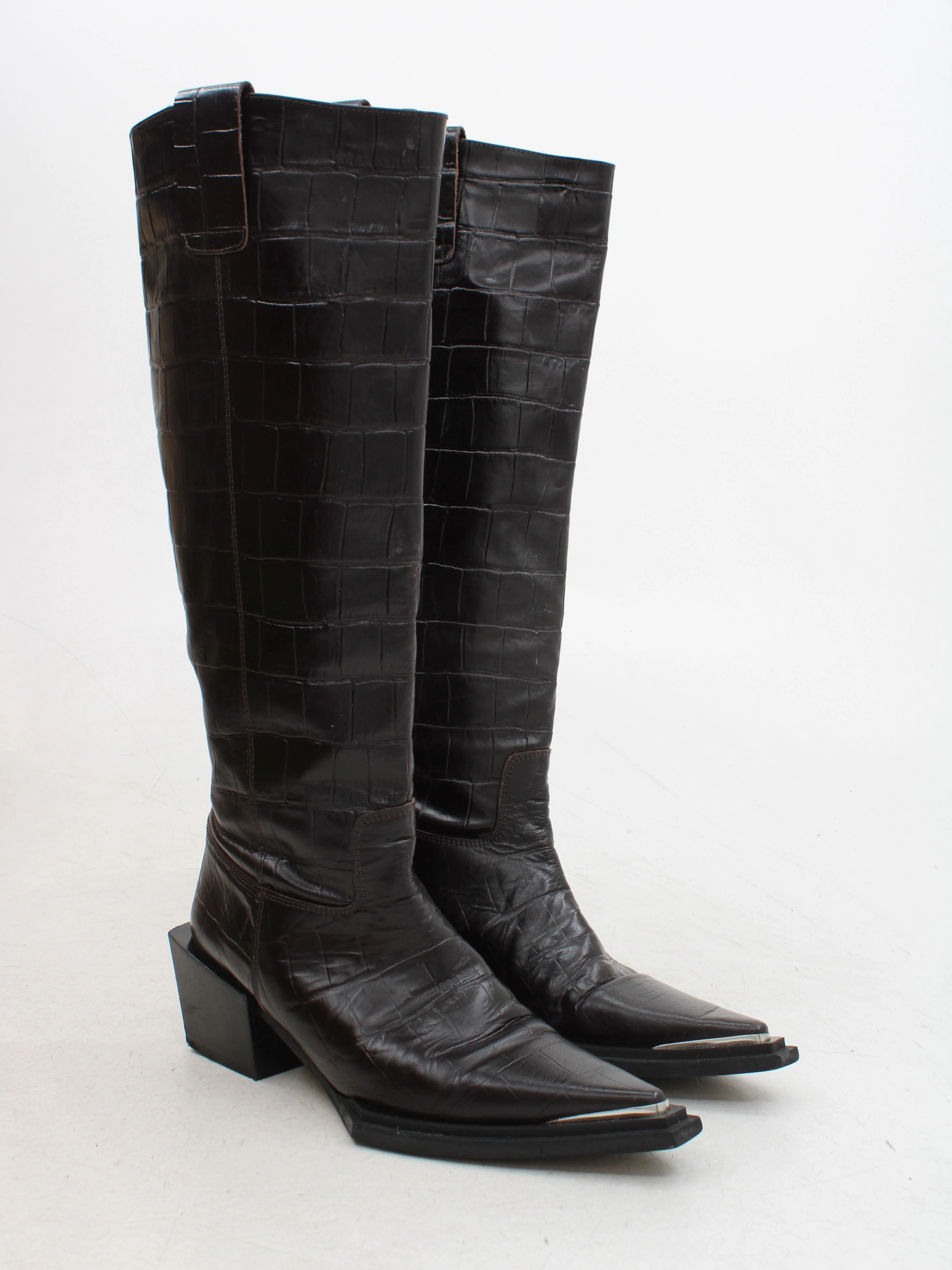 Topshop Women's Boots UK 7.5 Brown Animal Print 100% Faux Leather Cowboy - Image 4