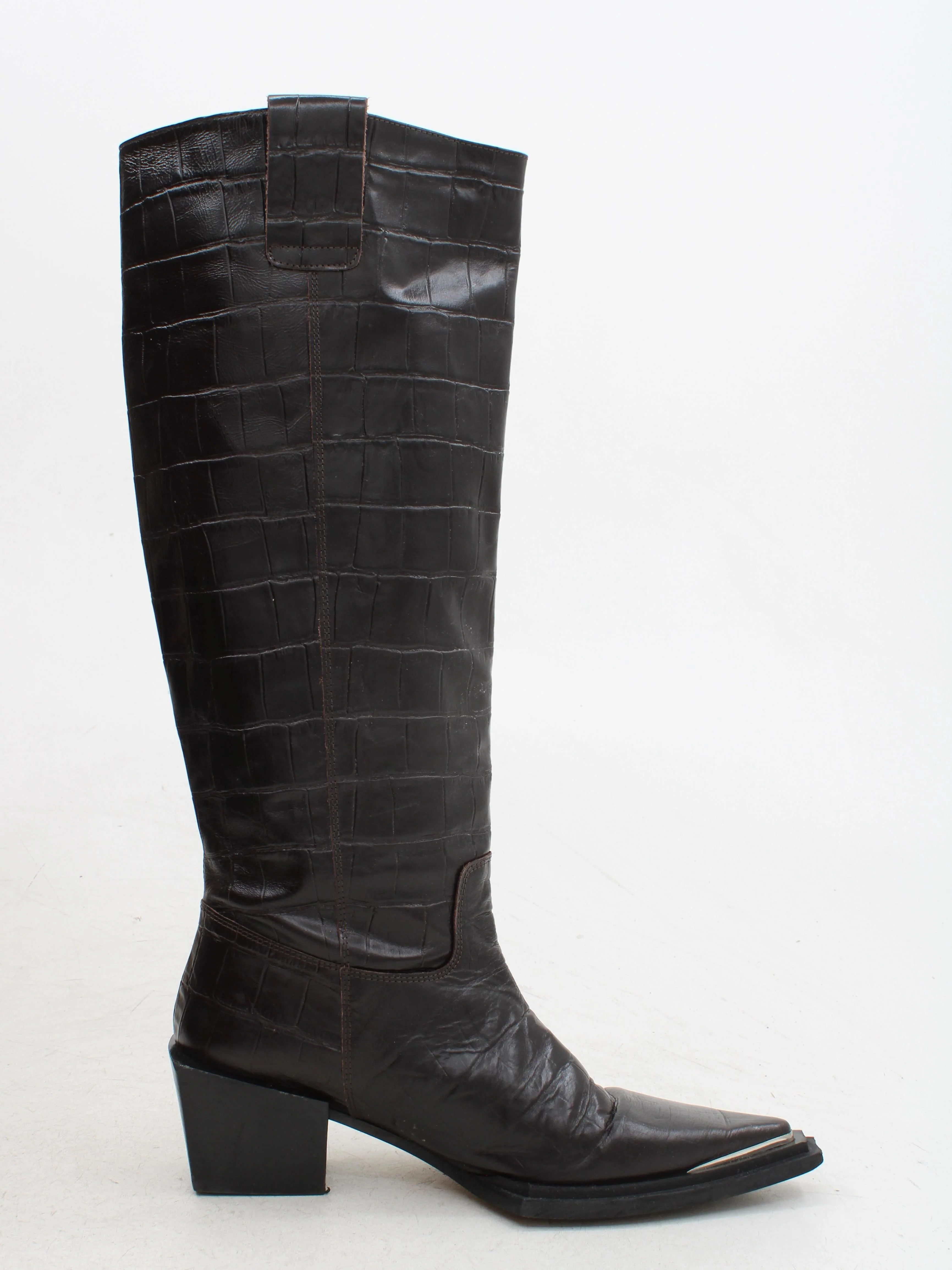 Topshop Women's Boots UK 7.5 Brown Animal Print 100% Faux Leather Cowboy - Image 5