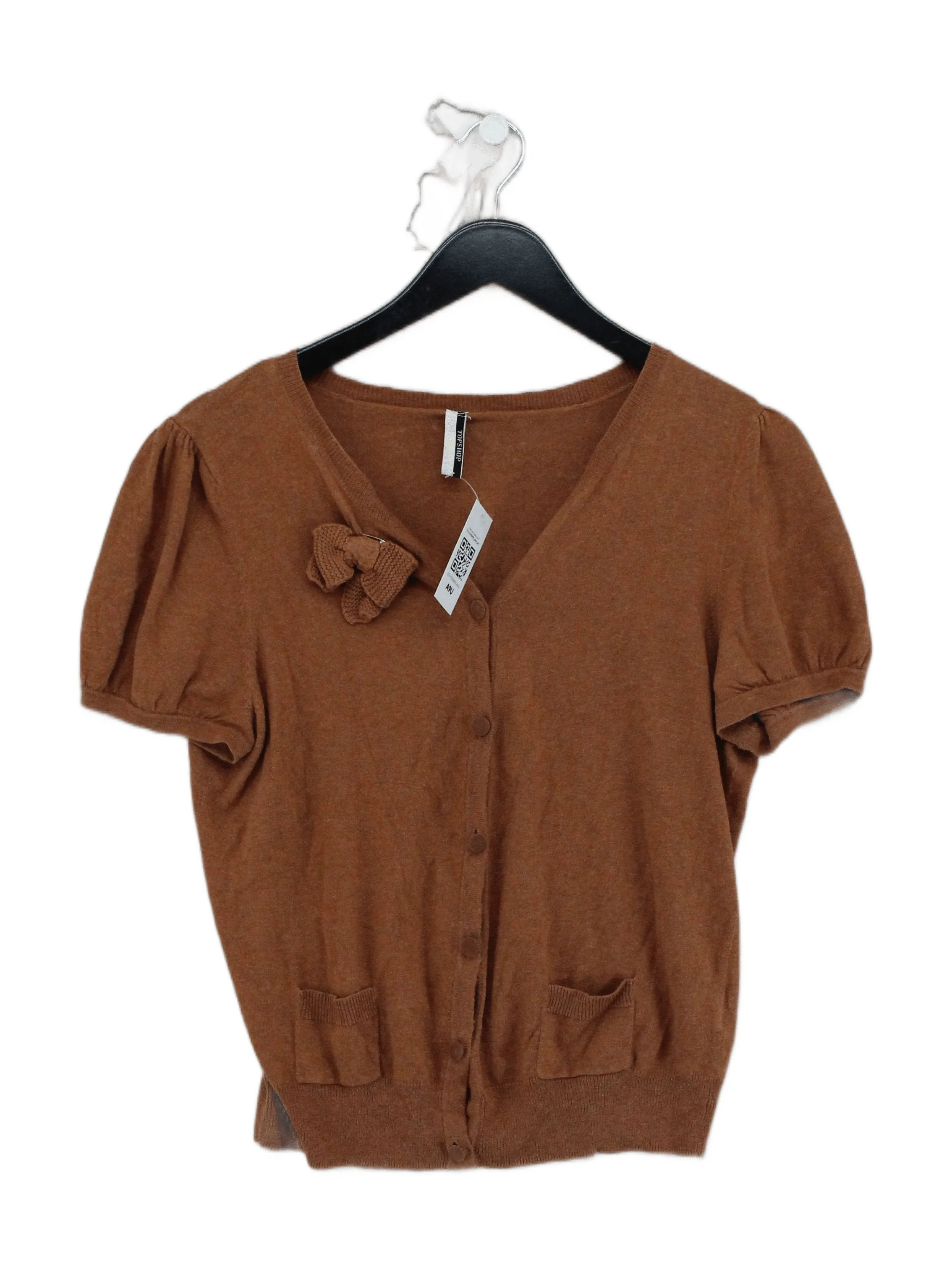 Topshop Women's Cardigan UK 14 Brown Cotton with Cashmere V-Neck Cardigan