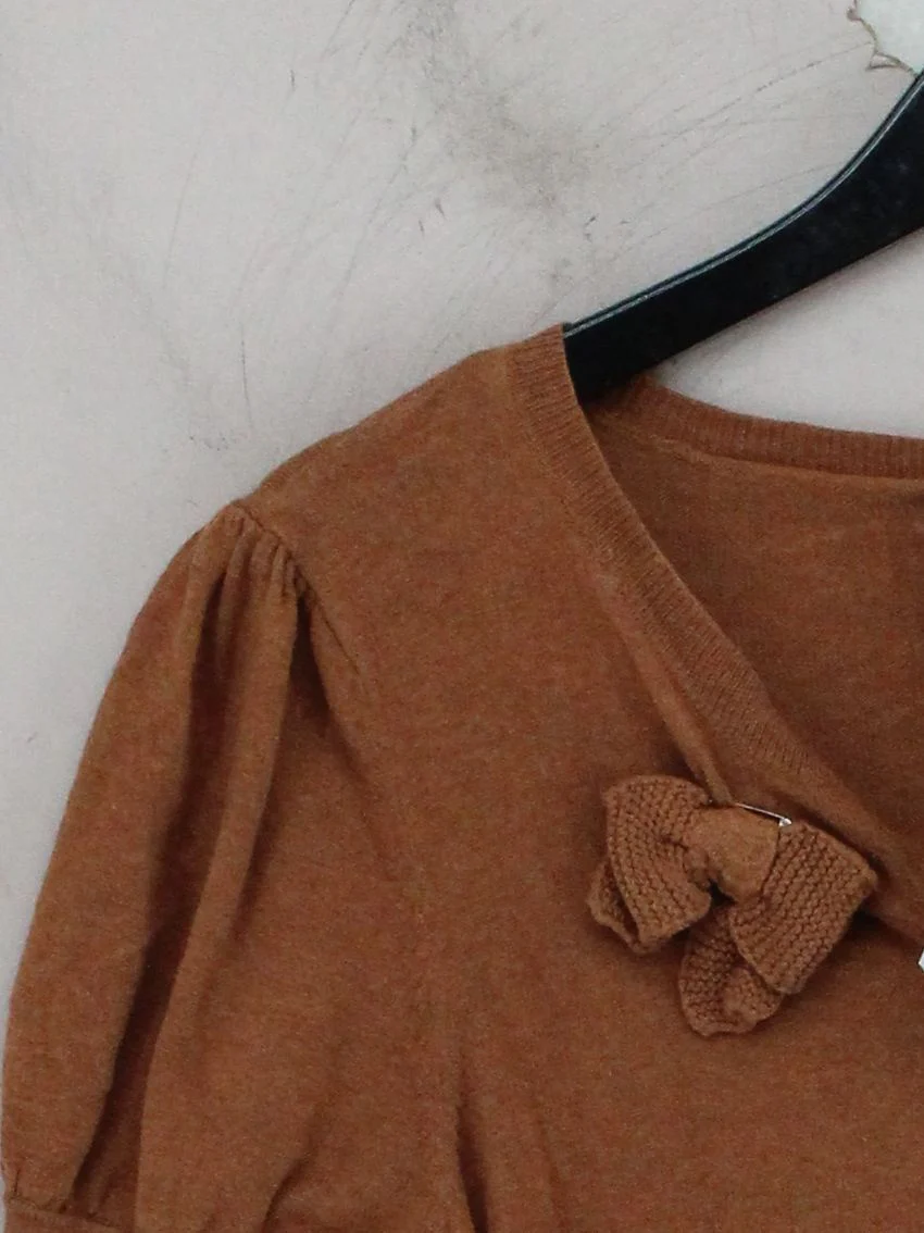 Topshop Women's Cardigan UK 14 Brown Cotton with Cashmere V-Neck Cardigan - Image 4