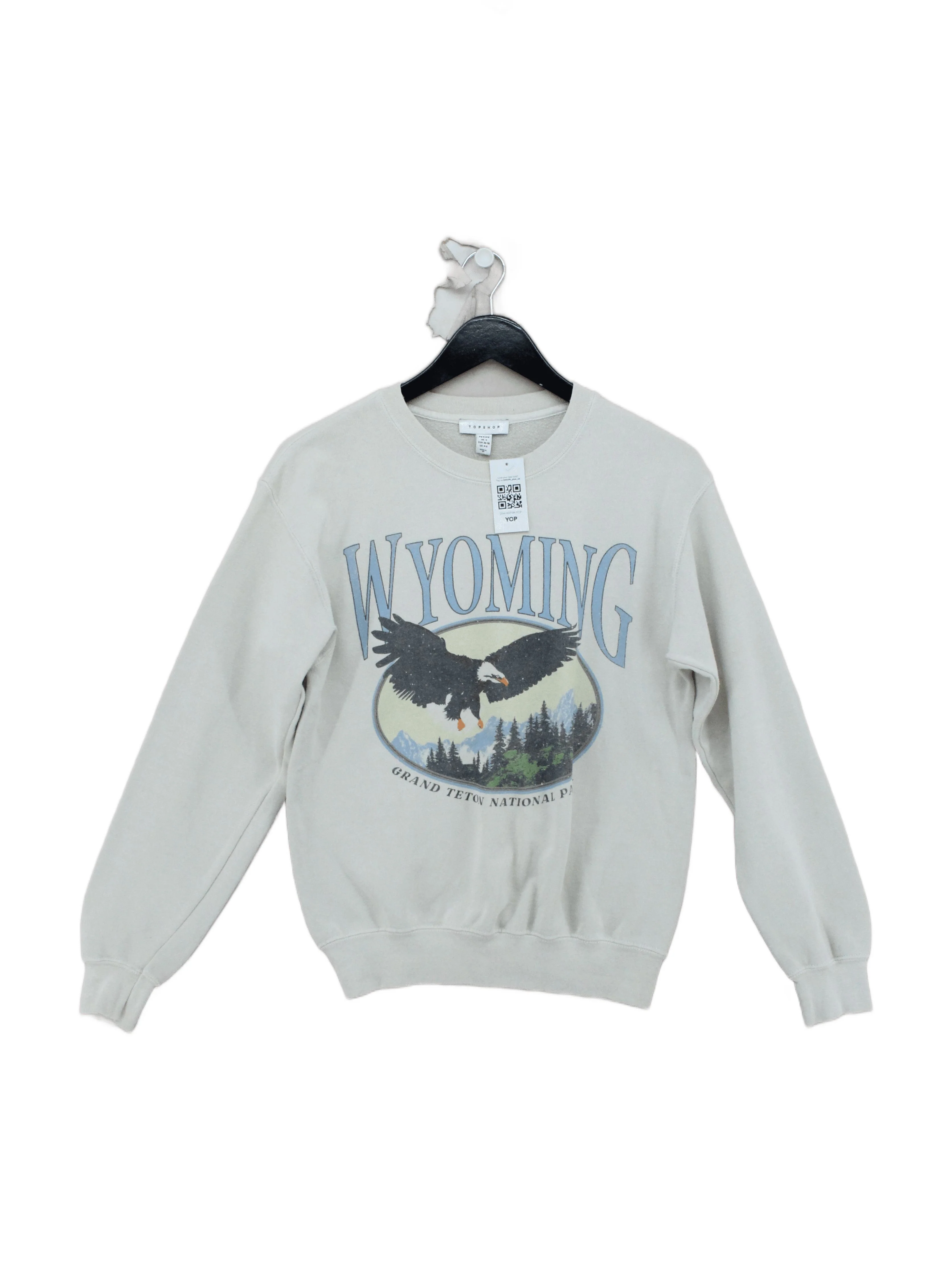 Topshop Women's Hoodie S Cream Graphic Cotton with Polyester Pullover