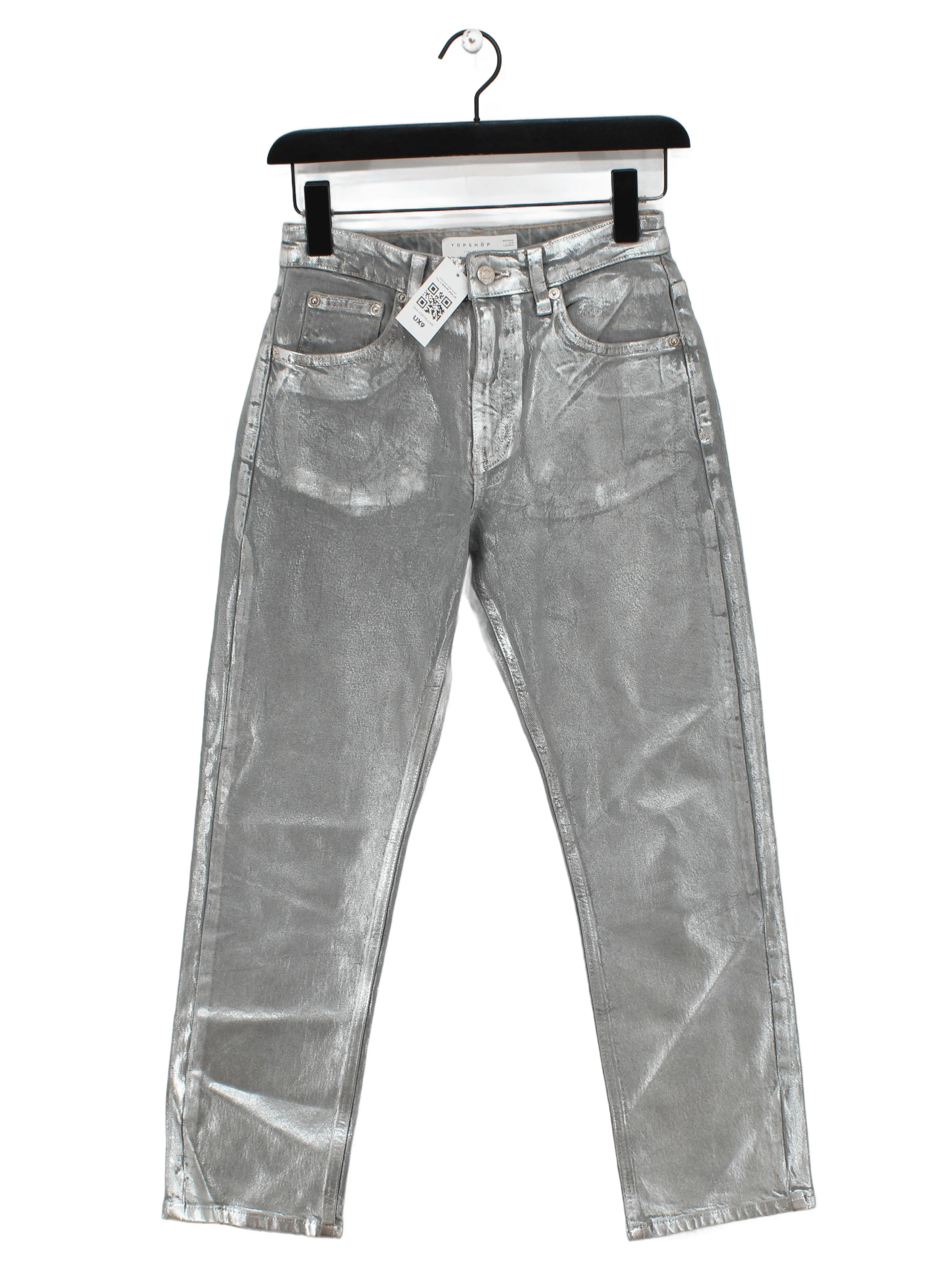 Topshop Women's Jeans W 25 in Silver Cotton with Elastane, Polyester Straight