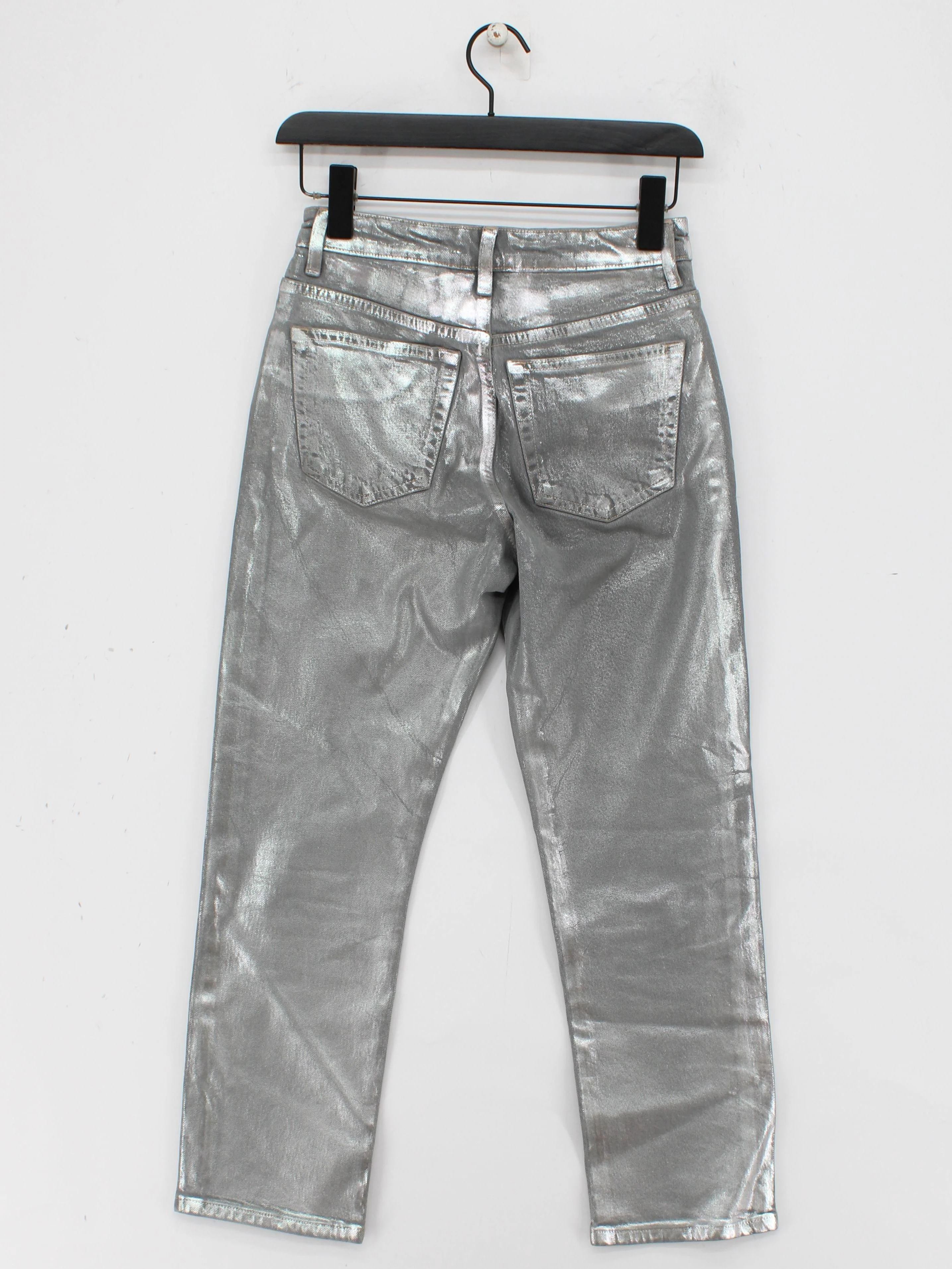 Topshop Women's Jeans W 25 in Silver Cotton with Elastane, Polyester Straight - Image 2