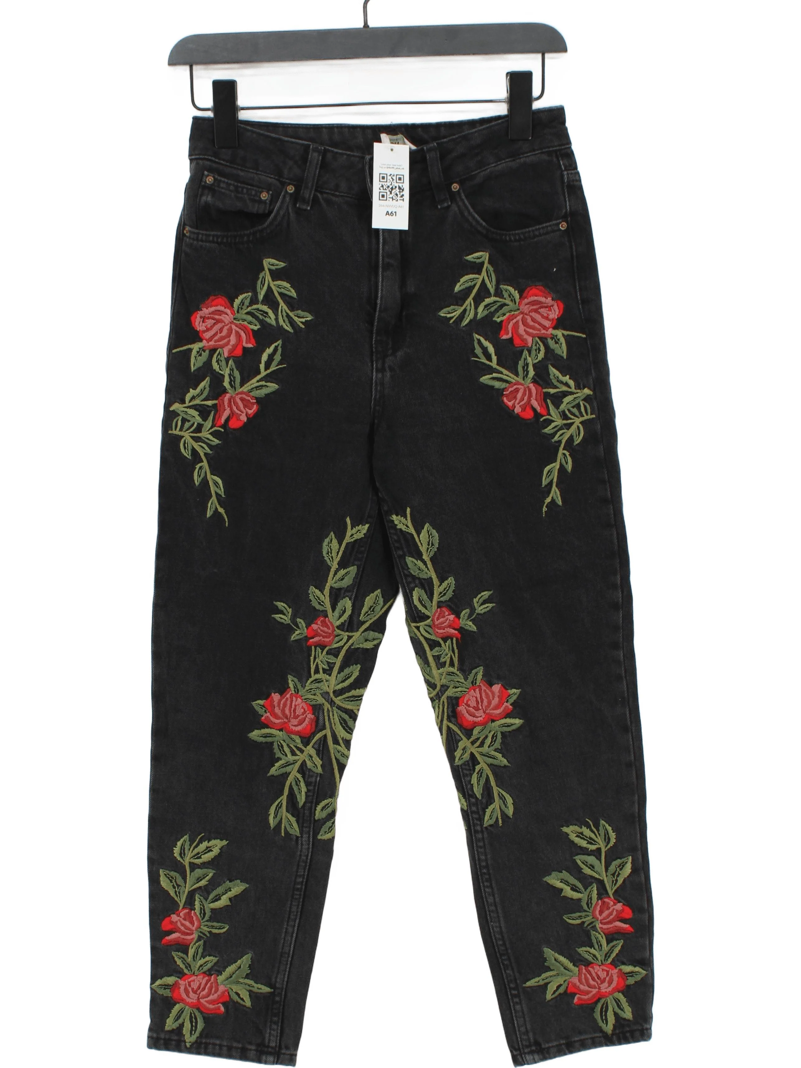 Topshop Women's Jeans W 26 in Black Floral 100% Cotton Mom