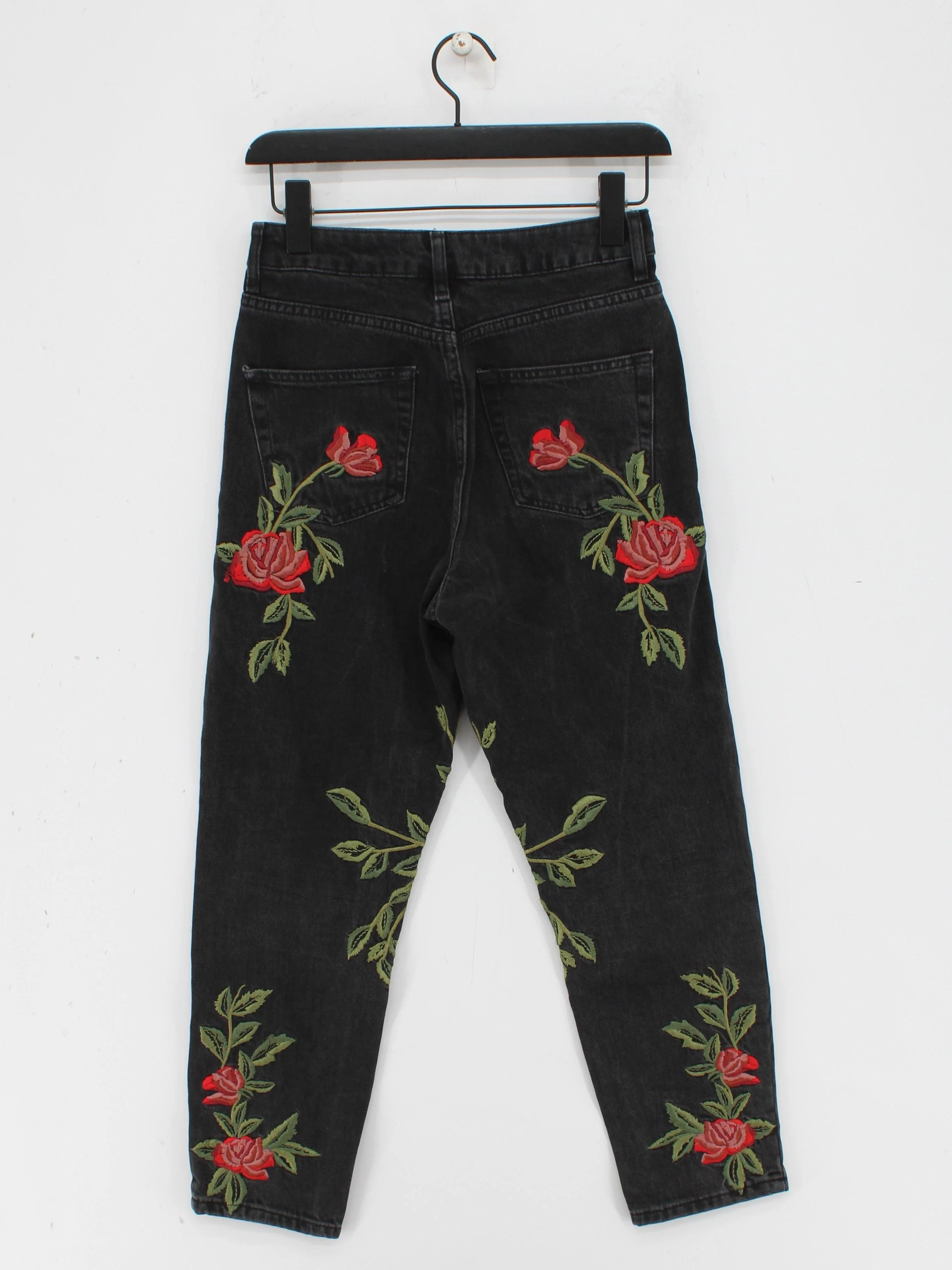 Topshop Women's Jeans W 26 in Black Floral 100% Cotton Mom - Image 2