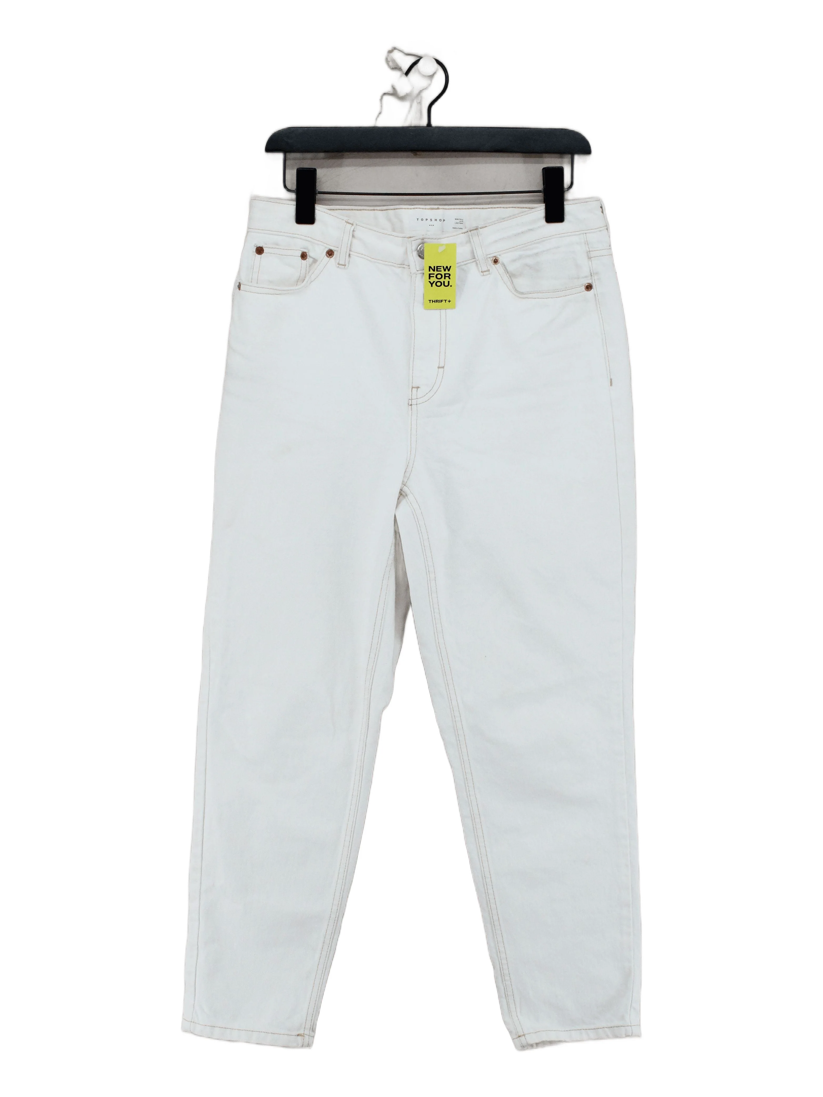 Topshop Women's Jeans W 30 in; L 30 in White Cotton with Polyester, Cotton Mom