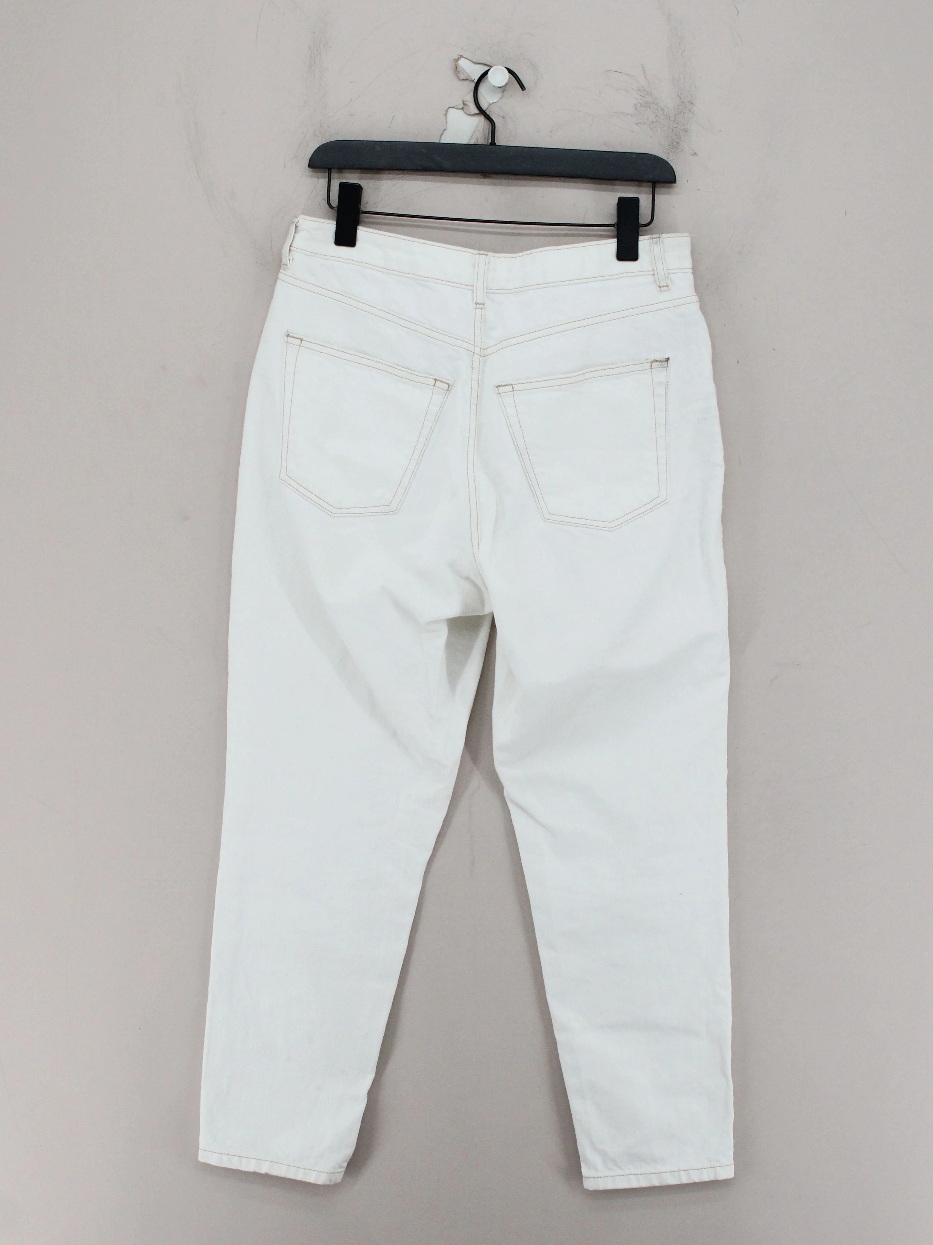 Topshop Women's Jeans W 30 in; L 30 in White Cotton with Polyester, Cotton Mom - Image 2