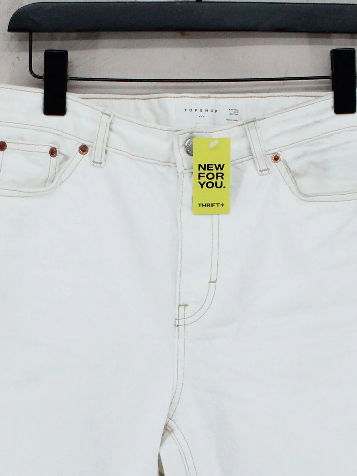 Topshop Women's Jeans W 30 in; L 30 in White Cotton with Polyester, Cotton Mom - Image 3