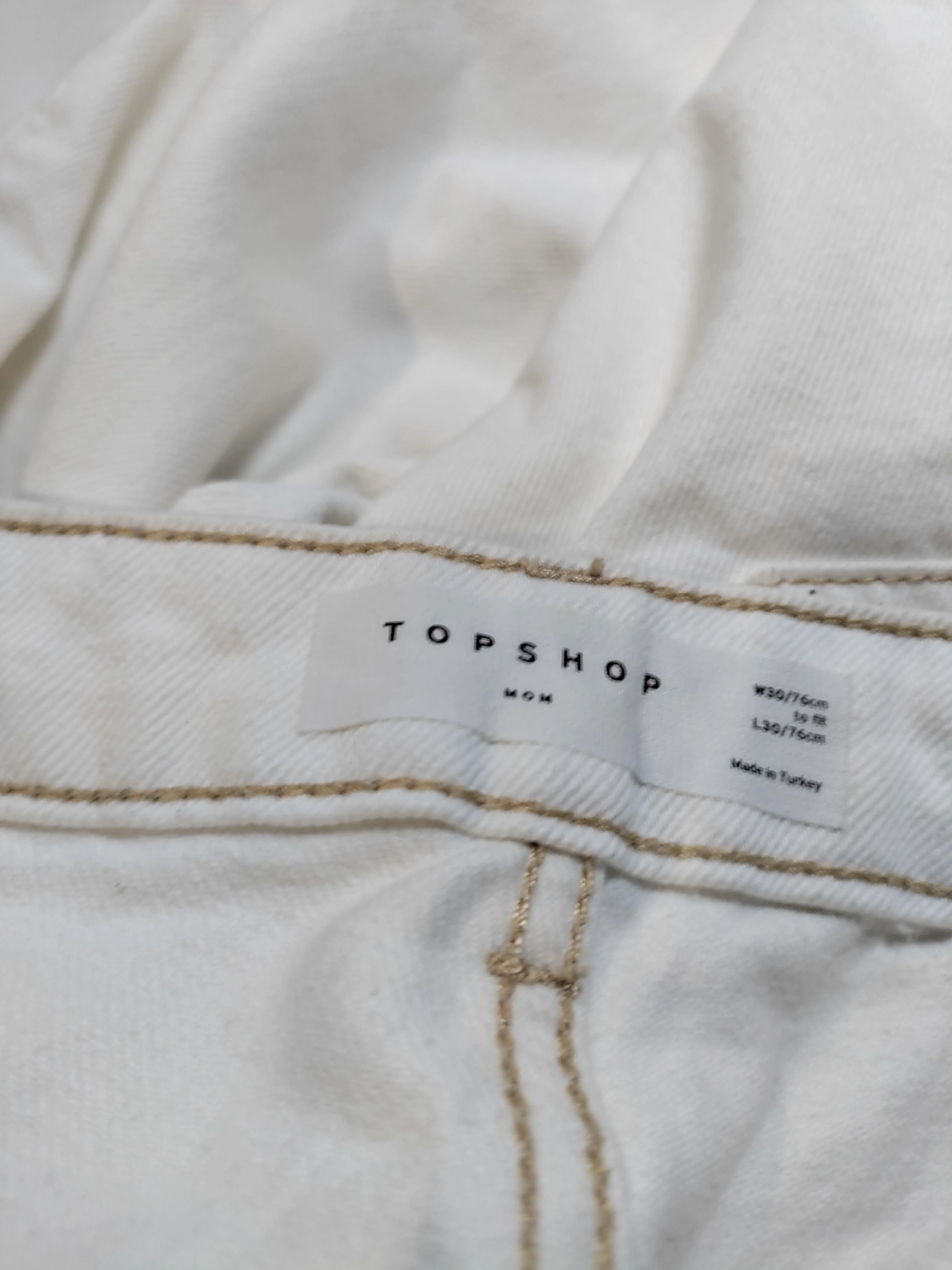Topshop Women's Jeans W 30 in; L 30 in White Cotton with Polyester, Cotton Mom - Image 5