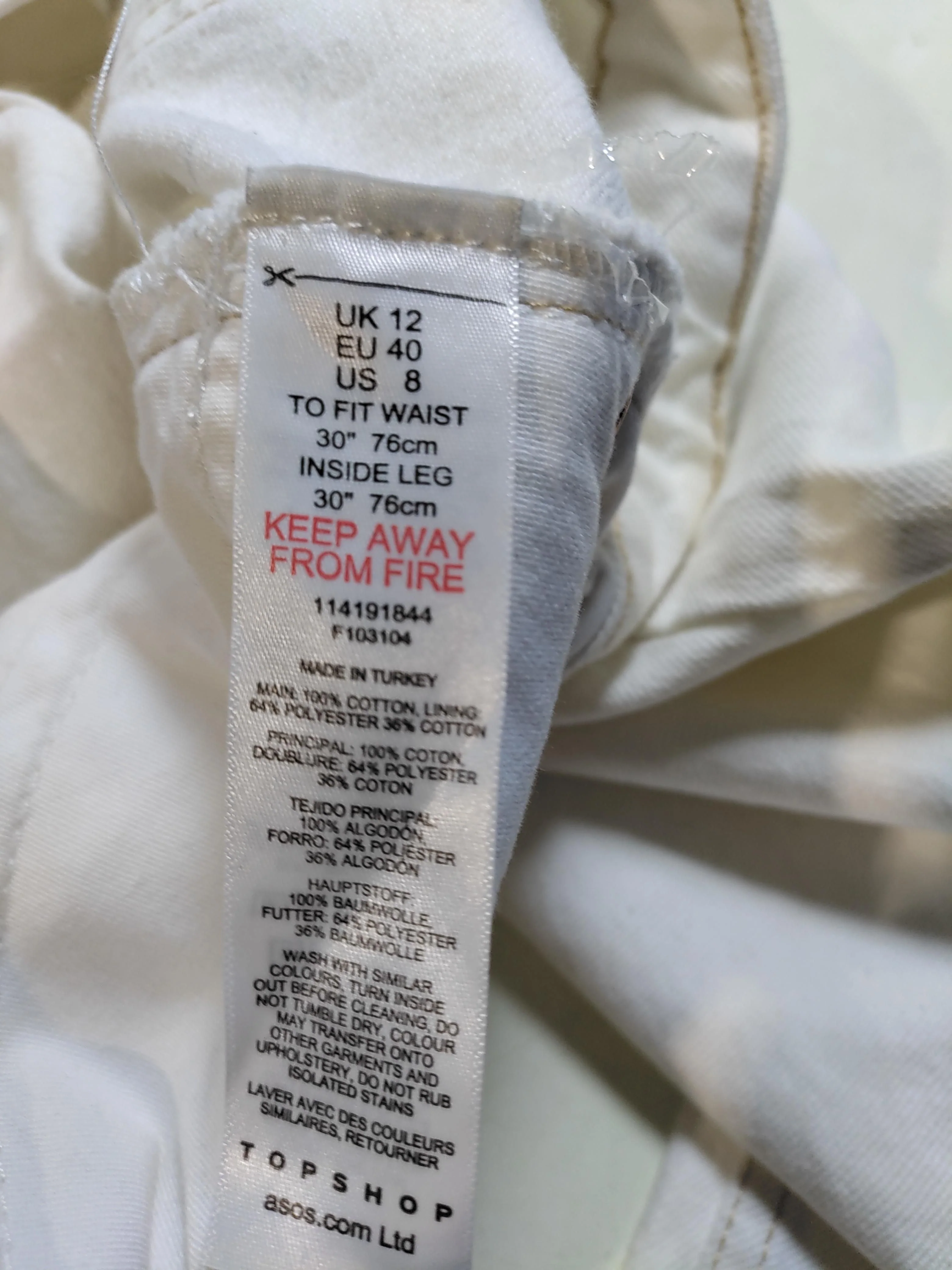 Topshop Women's Jeans W 30 in; L 30 in White Cotton with Polyester, Cotton Mom - Image 6